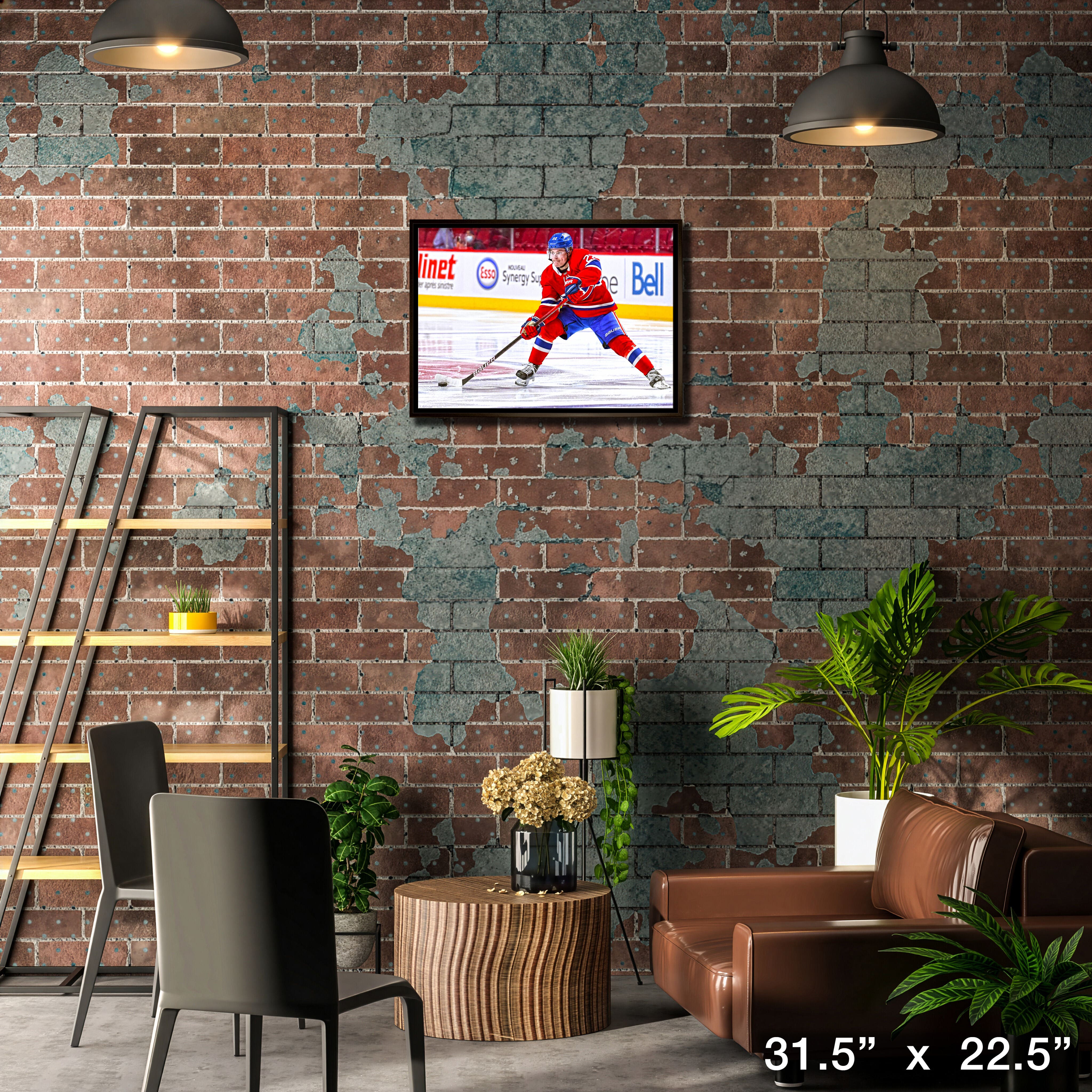 Cole Caufield Montreal Canadiens Framed 20" x 29" Passing Puck Canvas 31.5" x 22.5"