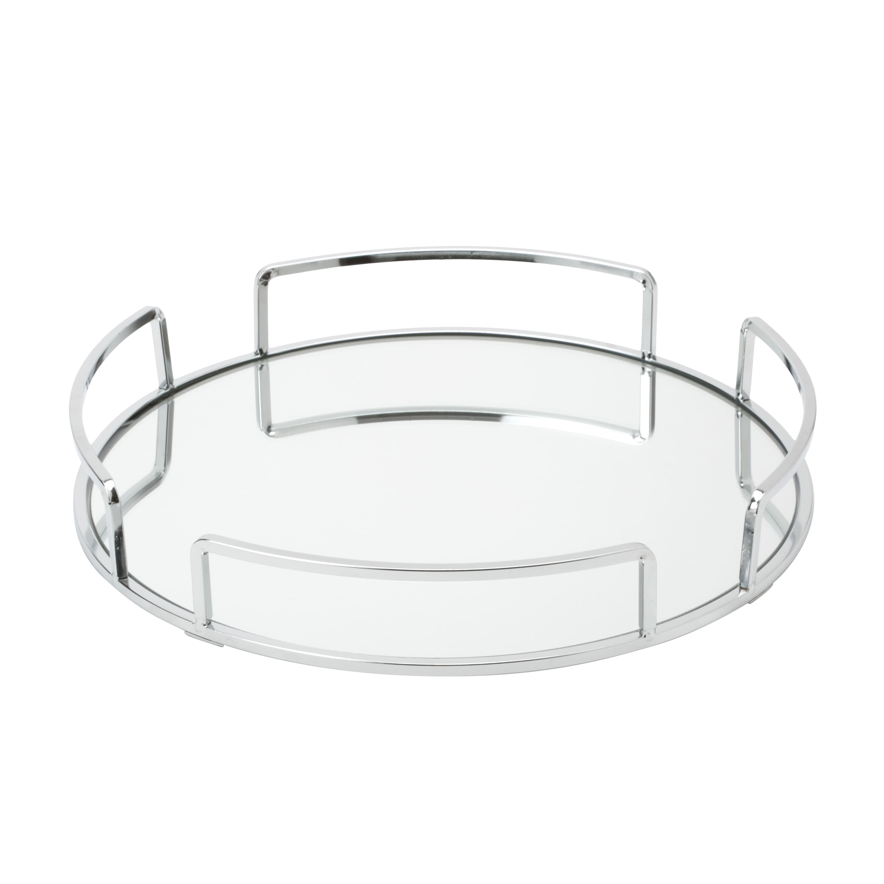 Home Details 13" Chrome Modern Round Mirror Vanity Tray