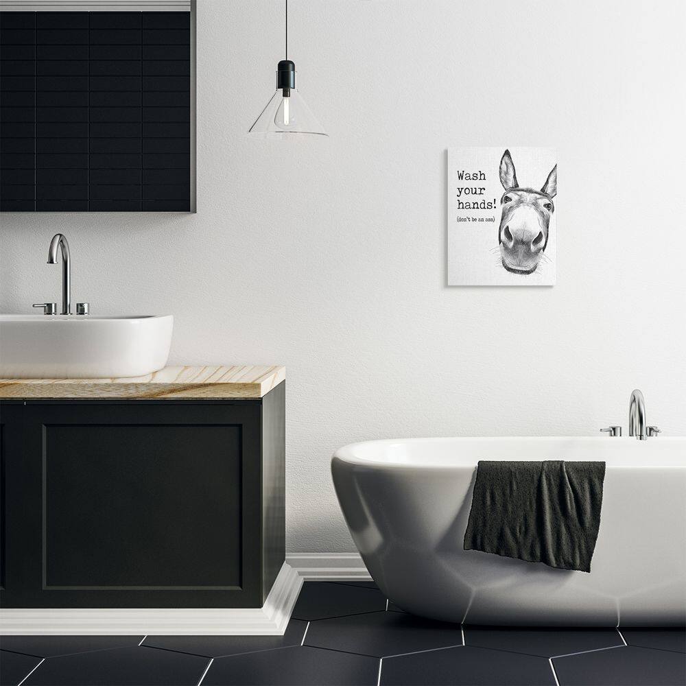 Stupell Industries Wash Your Hands Donkey Quote Bathroom Animal Humor Canvas Wall Art