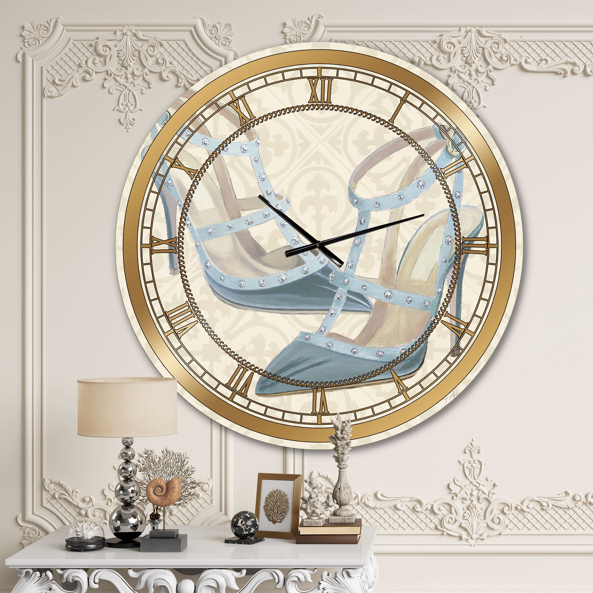 Designart 'Glam Cosmetics Blue Shoes Glam Wall Clock