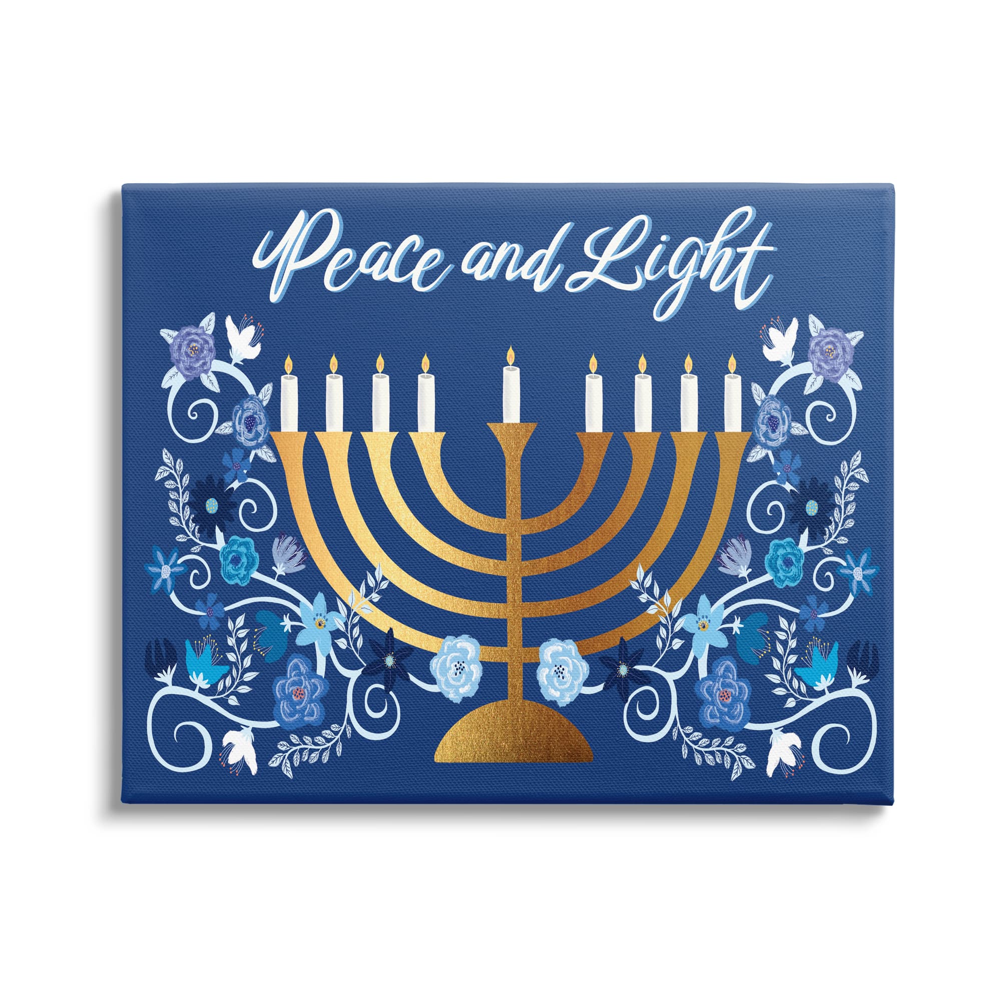 Stupell Industries Peace & Light Floral Hanukkah Menorah Canvas Wall Art