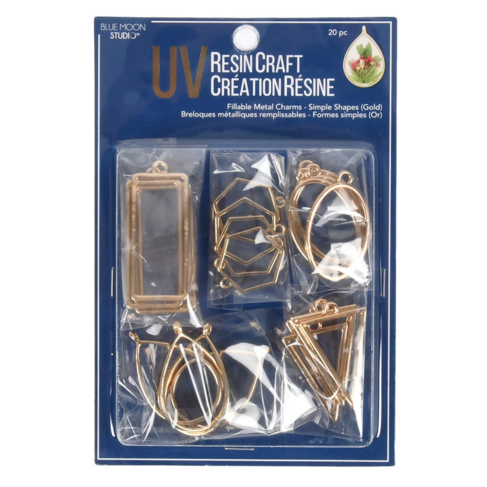 Blue Moon Studio™ UV Resin Craft Gold Simple Shapes Fillable Metal Charm Set