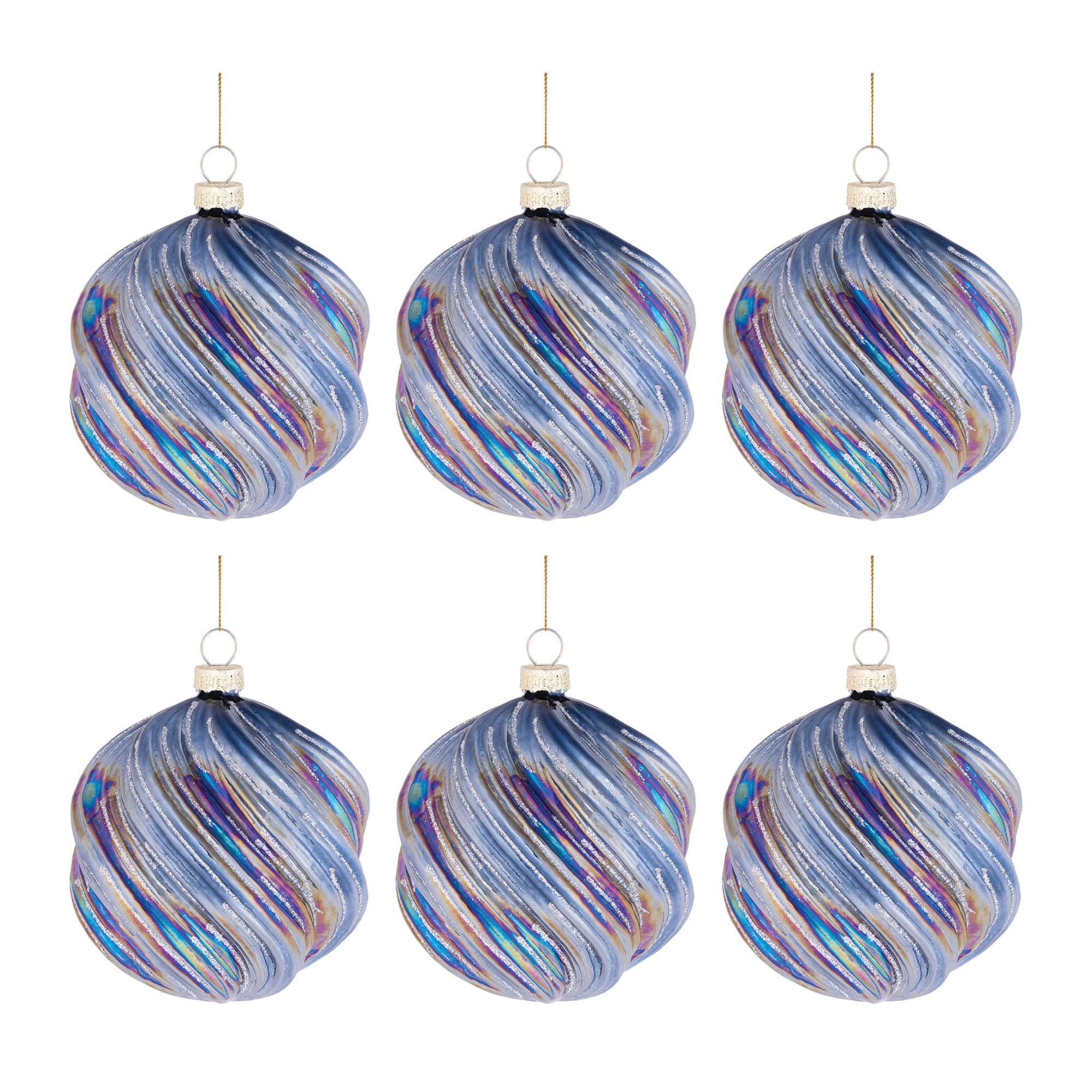 4" Iridescent Swirled Glass Ornaments, 6ct.