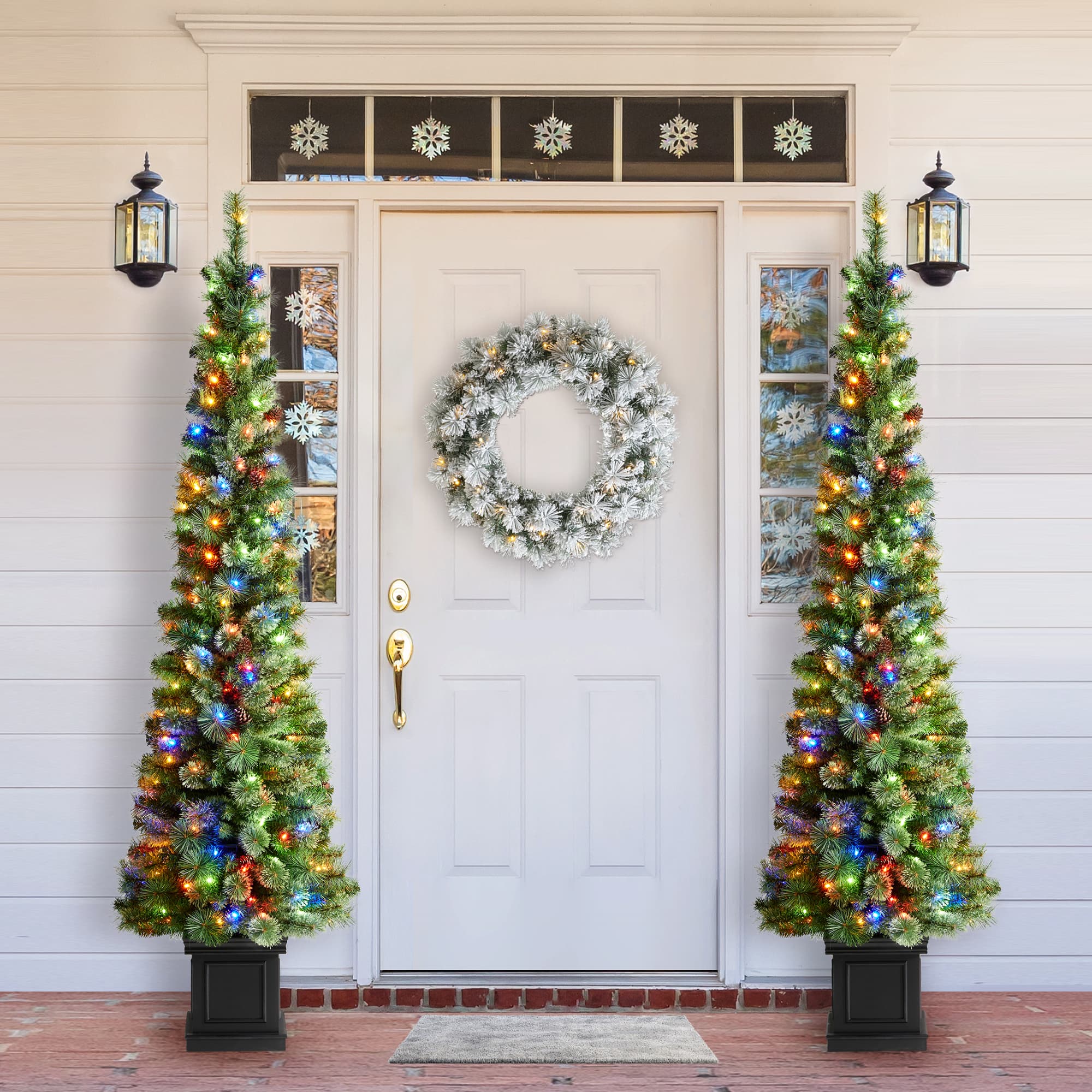 7ft. Pre-Lit Green Pine Artificial Christmas Porch Tree, Color Changing LED Lights