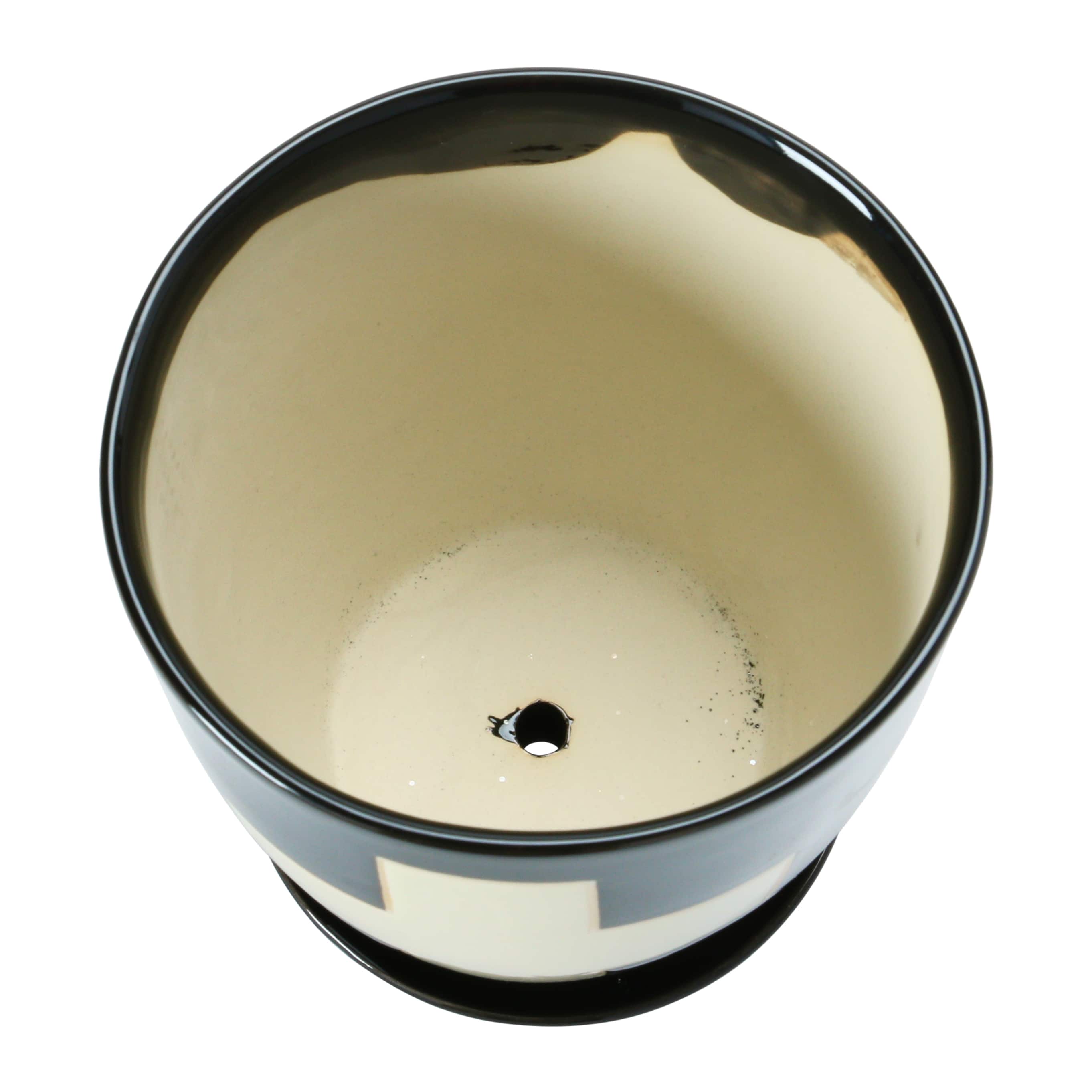 Hello Honey® 6" Black Stoneware Planter with Saucer & Wax Relief White Swiss Cross Set
