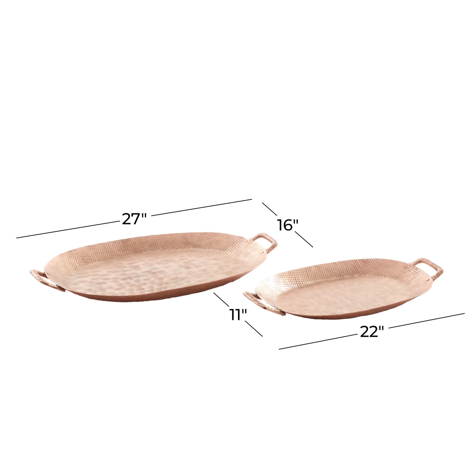 Set of 2" Bronze Aluminum Rustic Tray, 3" x 27" x 16"