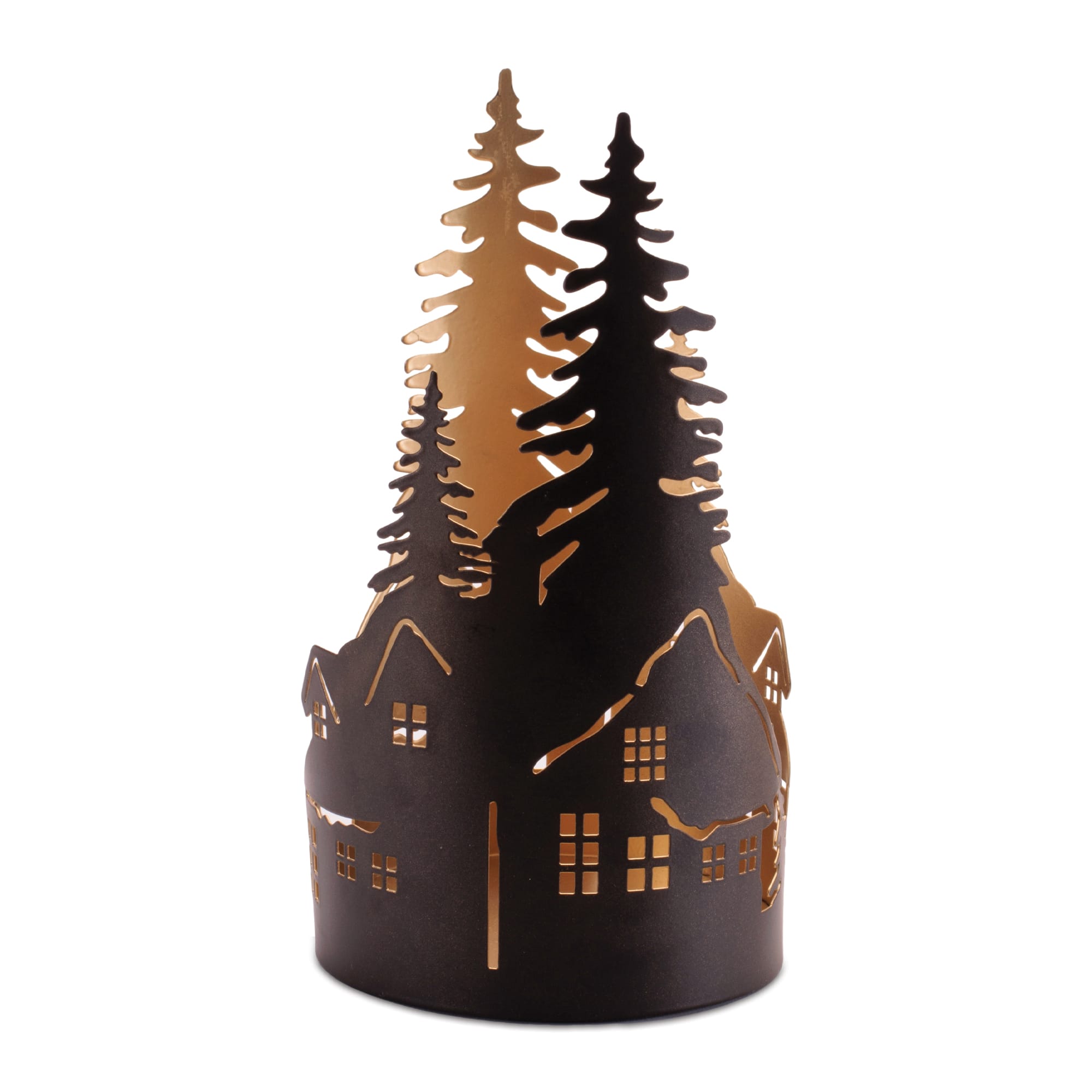 Melrose Snowman & Forest Metal Cut Candle Holder Set