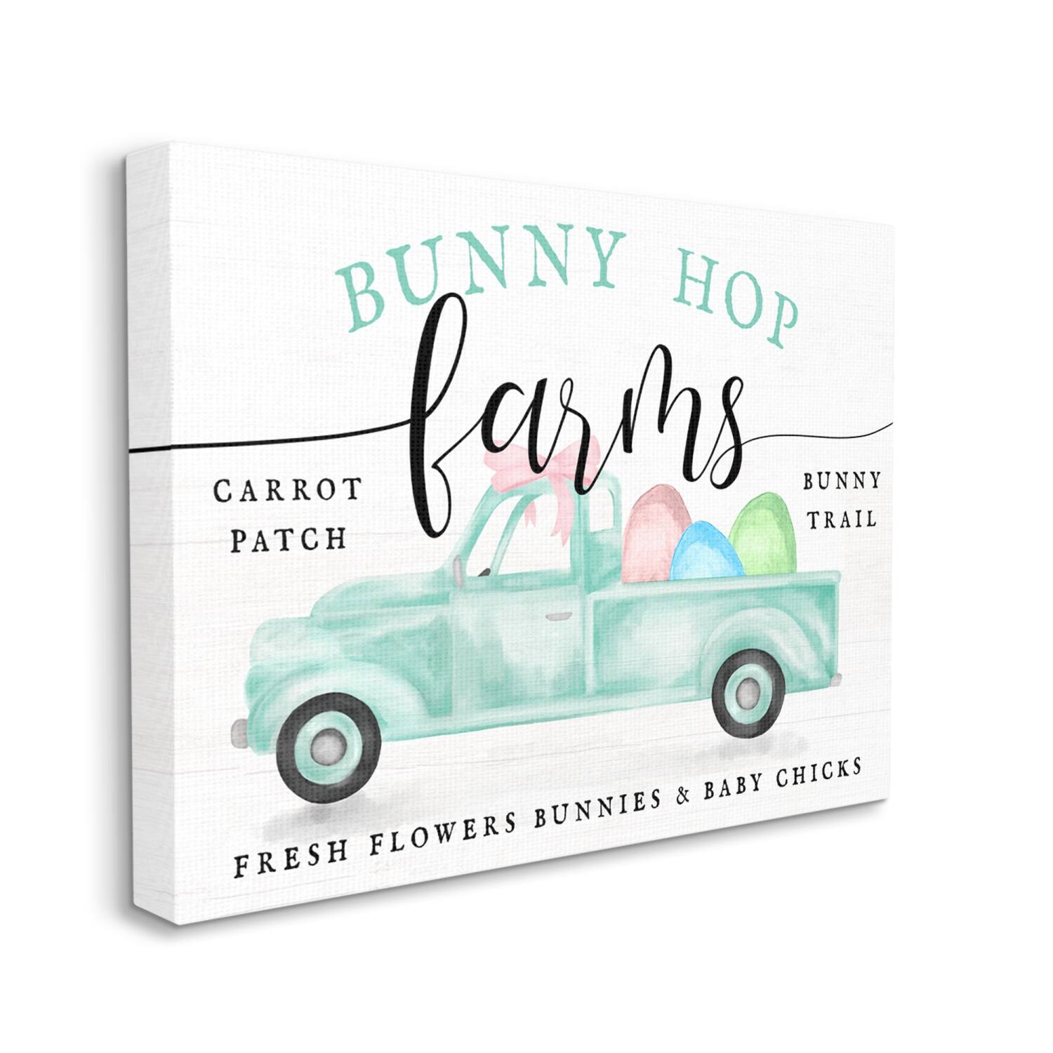 Stupell Industries Bunny Hop Farms Sign Easter Egg Green Truck Canvas Wall Art