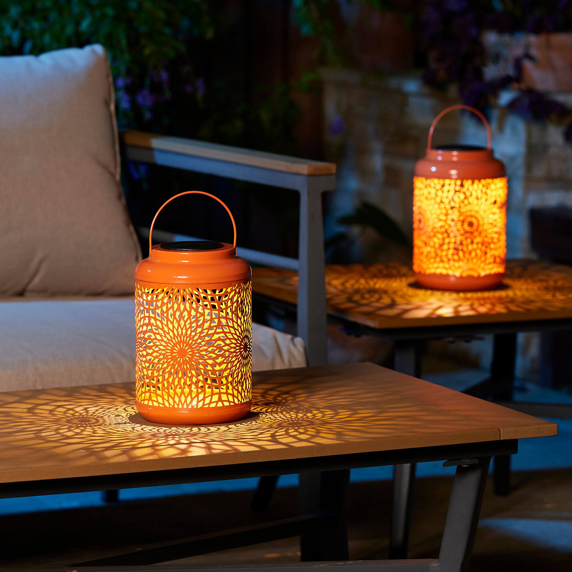 Glitzhome® 8.75" Metal Cutout Solar Powered Hanging Lantern Set