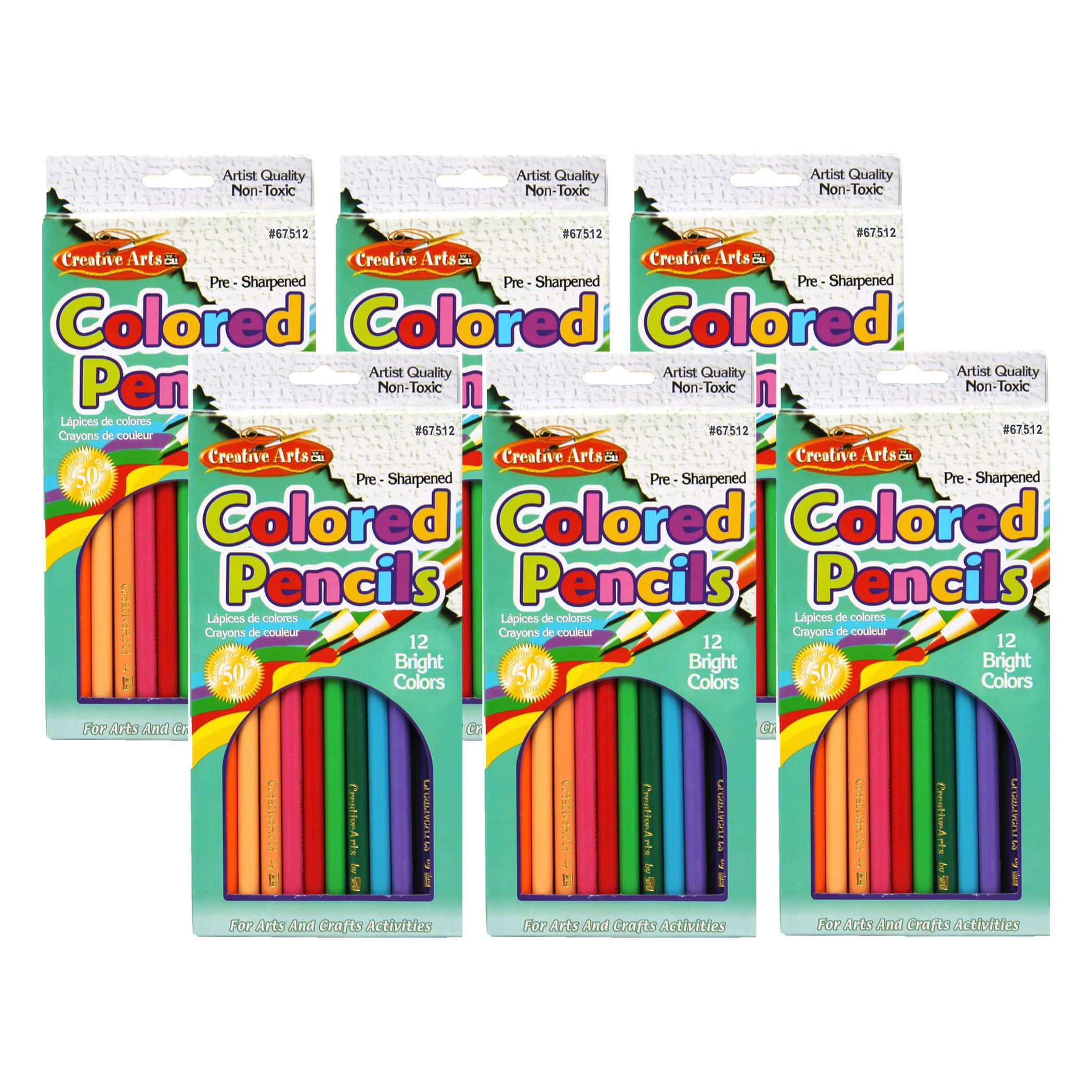 Charles Leonard Pre-Sharpened Colored Pencils, 6 Packs of 12