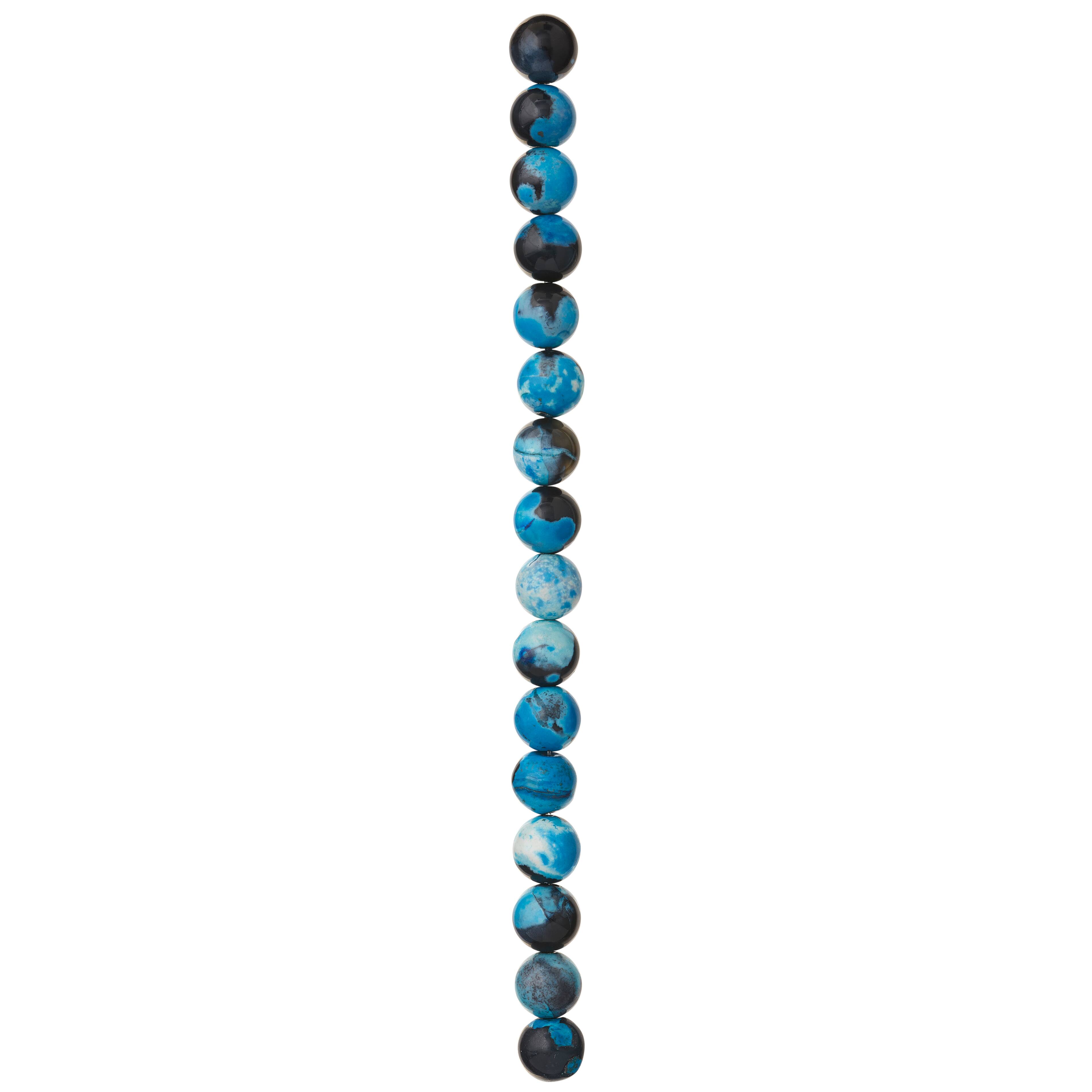 12 Pack: Aqua & Black Dyed Agate Round Beads, 10mm by Bead Landing™