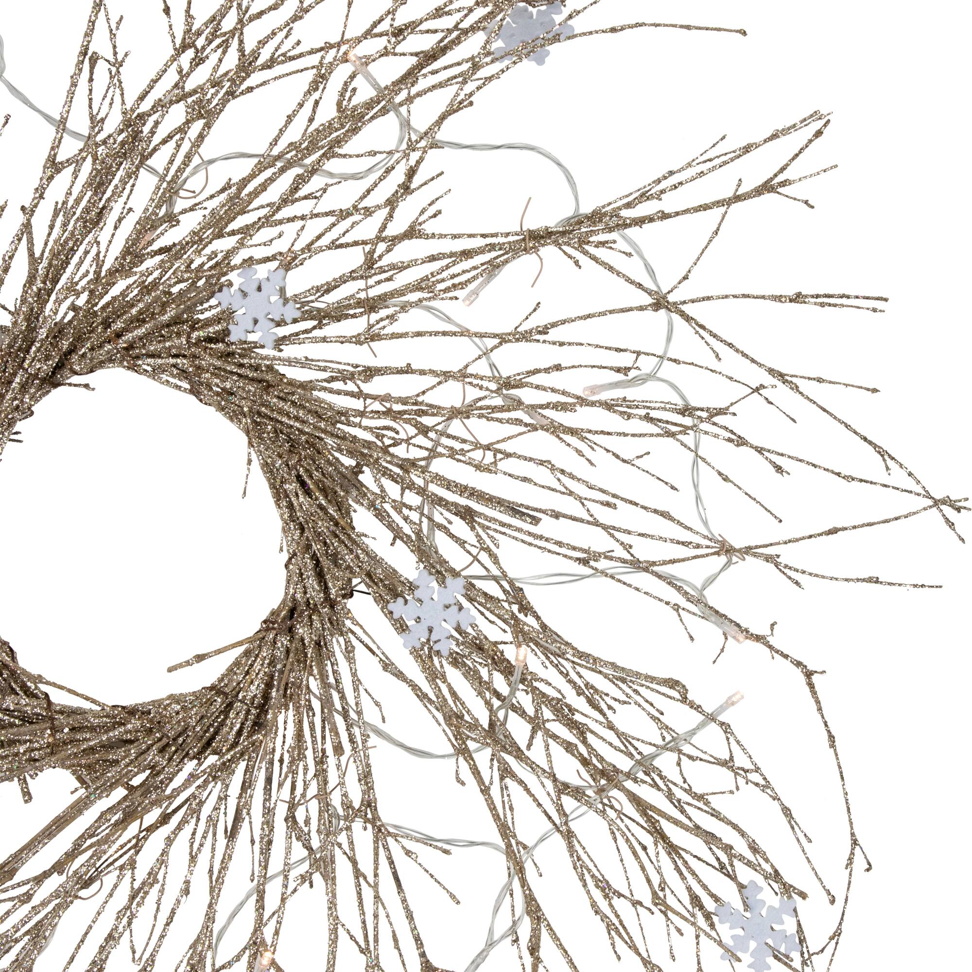 42" Pre-lit LED Champagne Gold Glittered Twig Artificial Christmas Wreath