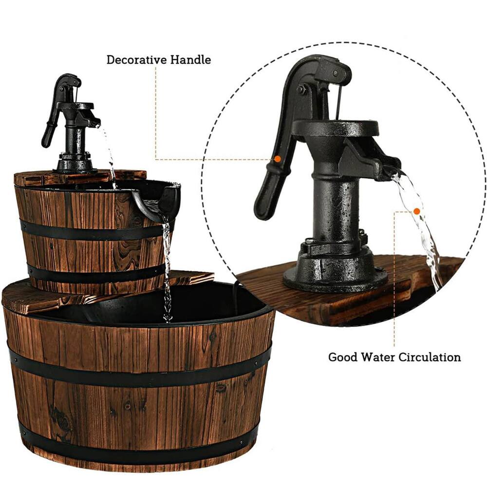 Costway 2-Tier Barrel Wooden Waterfall Fountain
