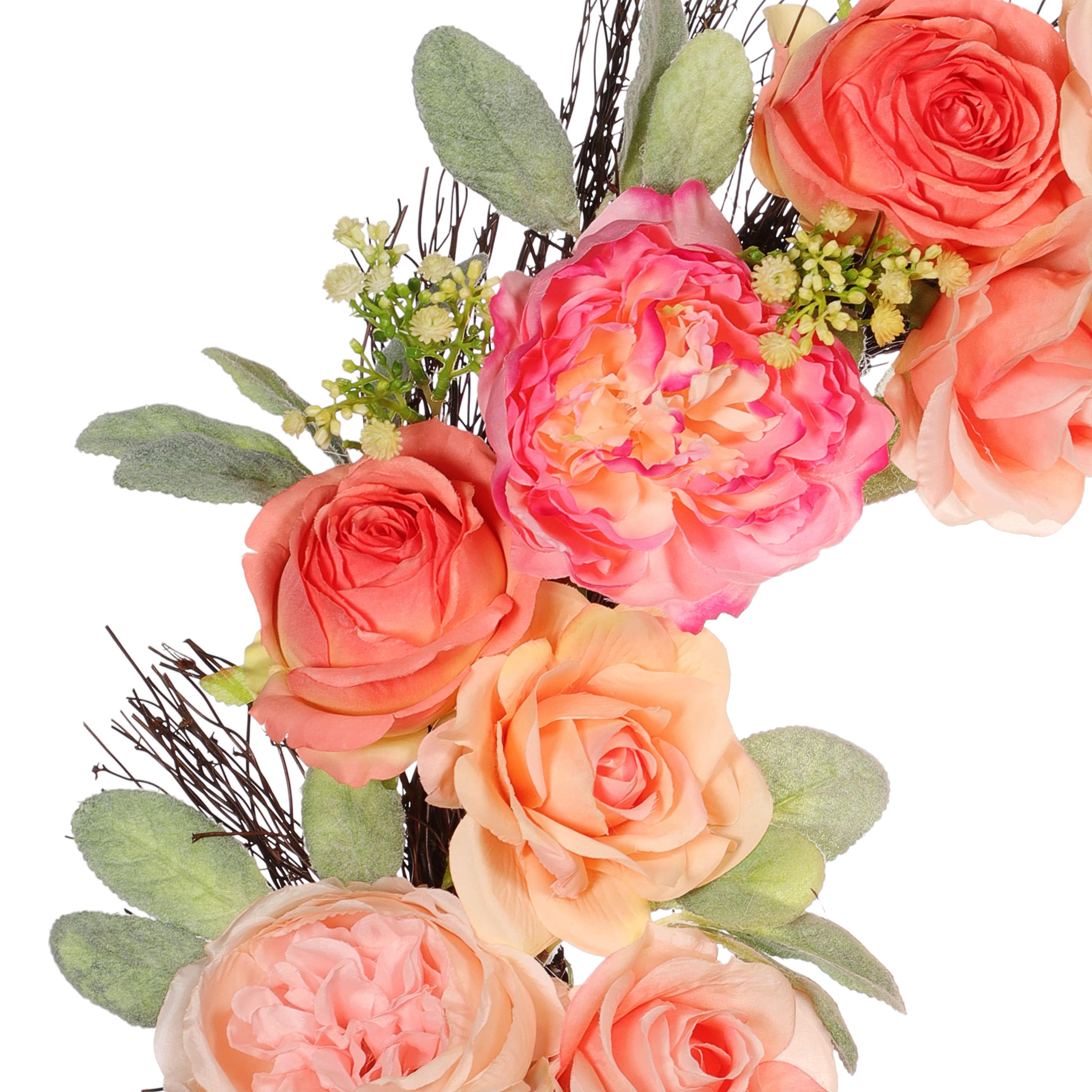 24" Spring Peach & Pink Peony & Rose Wreath