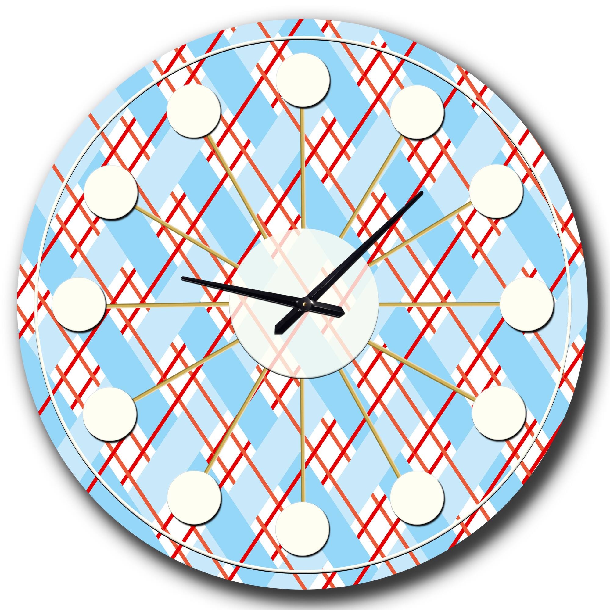Designart 'Blue And Red Plaid Mid-Century Modern Wall Clock