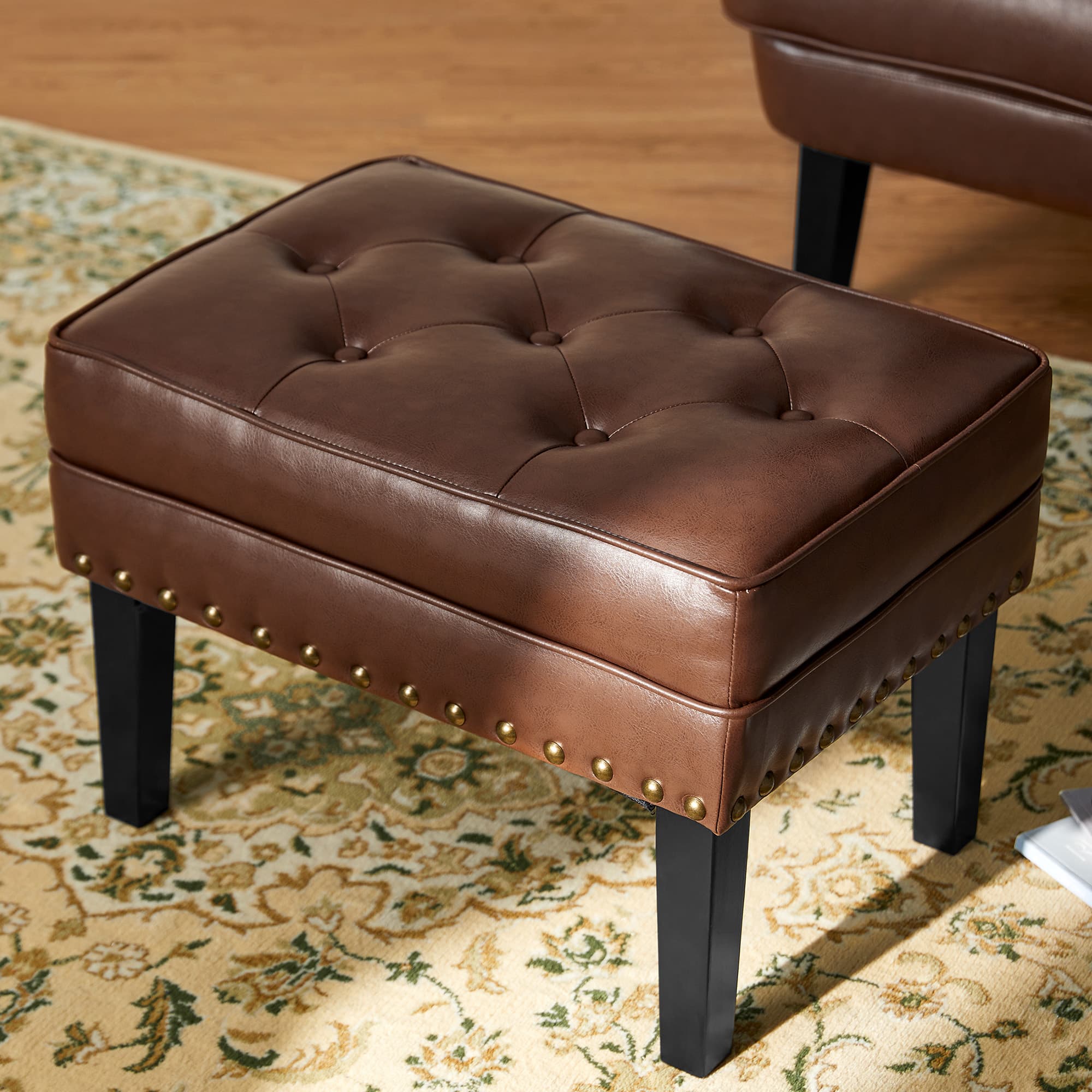Glitzhome® Mid-Century Modern Leatherette Button-Tufted Accent Stool