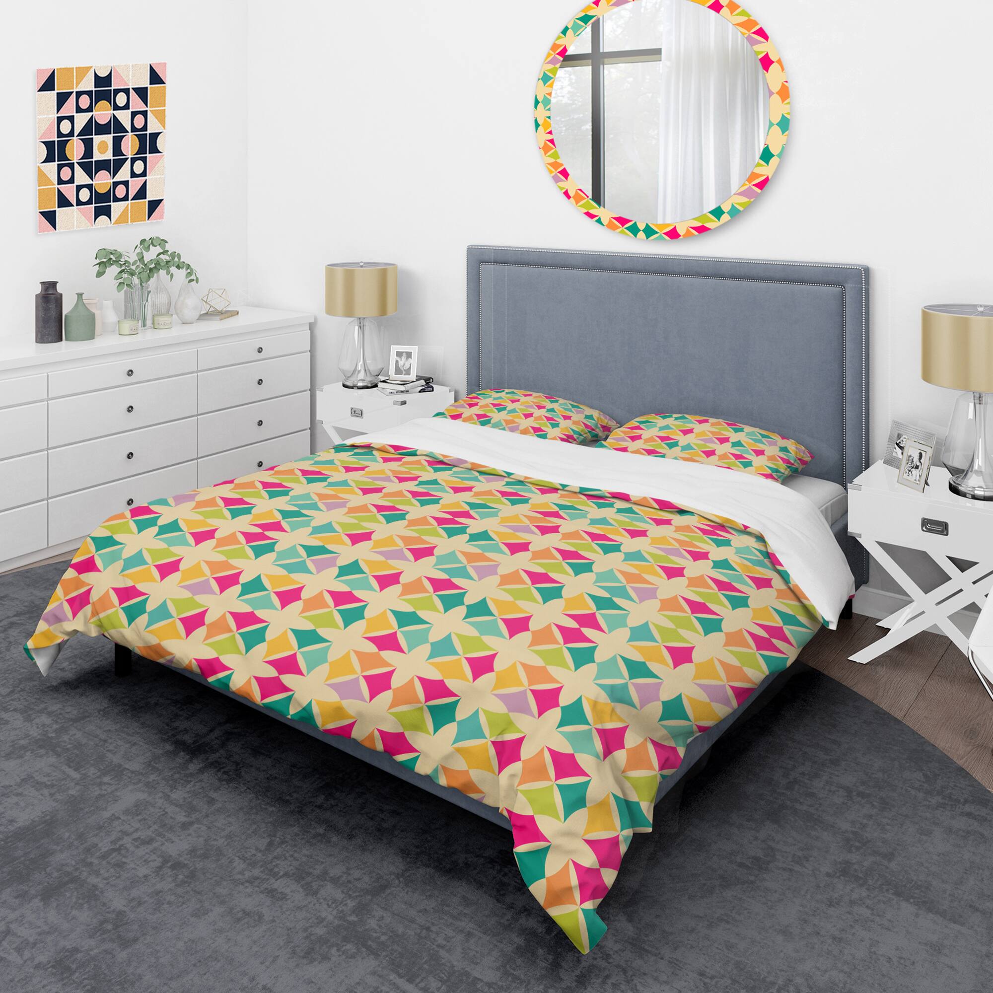 Designart 'Abstract Retro Geometric Pattern III' Mid-Century Duvet Cover Set