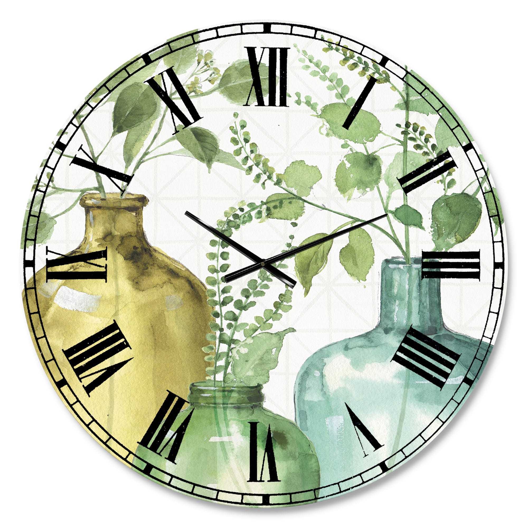Designart Mixed Botanical Green Leaves IX Farmhouse Wall Clock