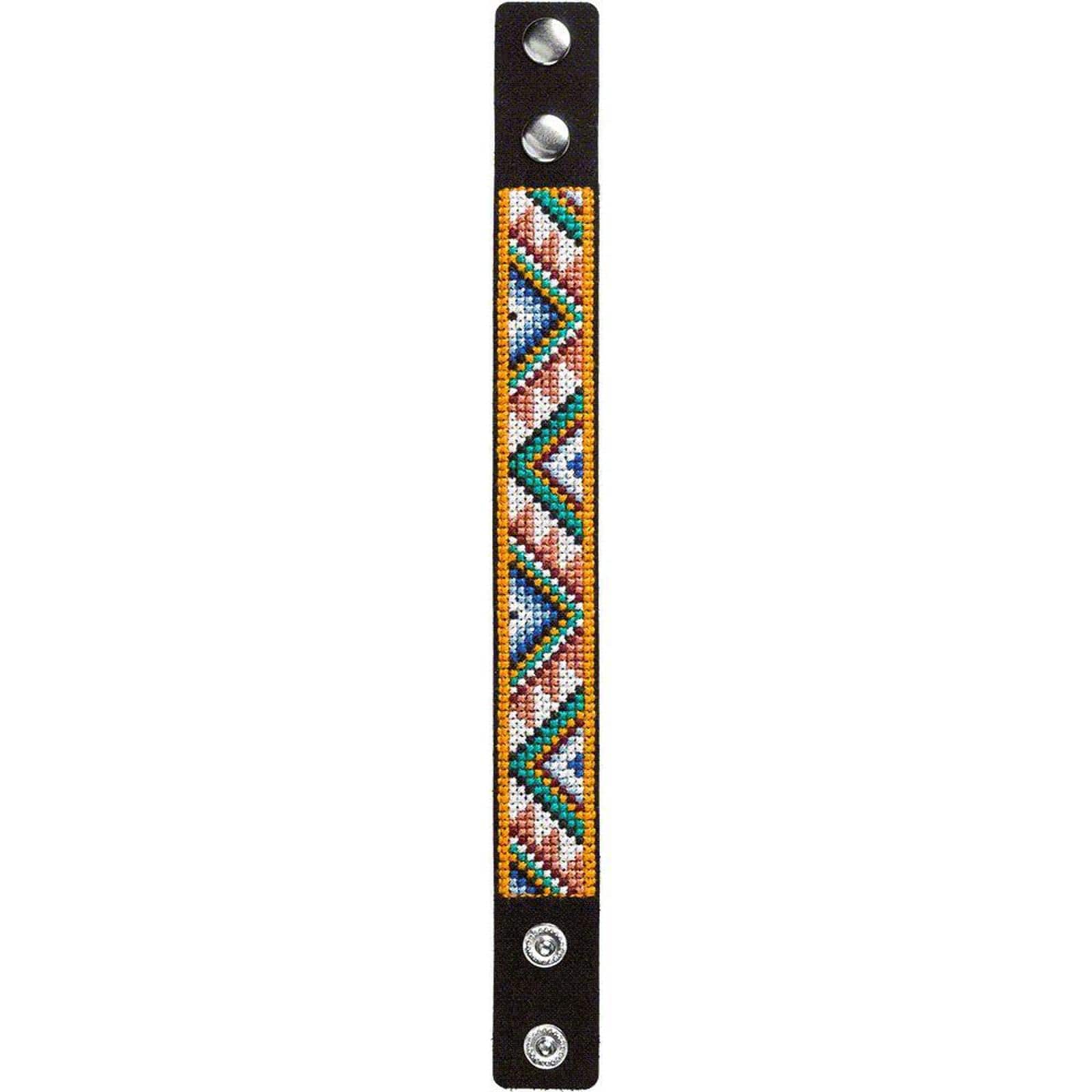 Wonderland Crafts Yellow & White Artificial Leather Cross Stitch Bracelet Kit