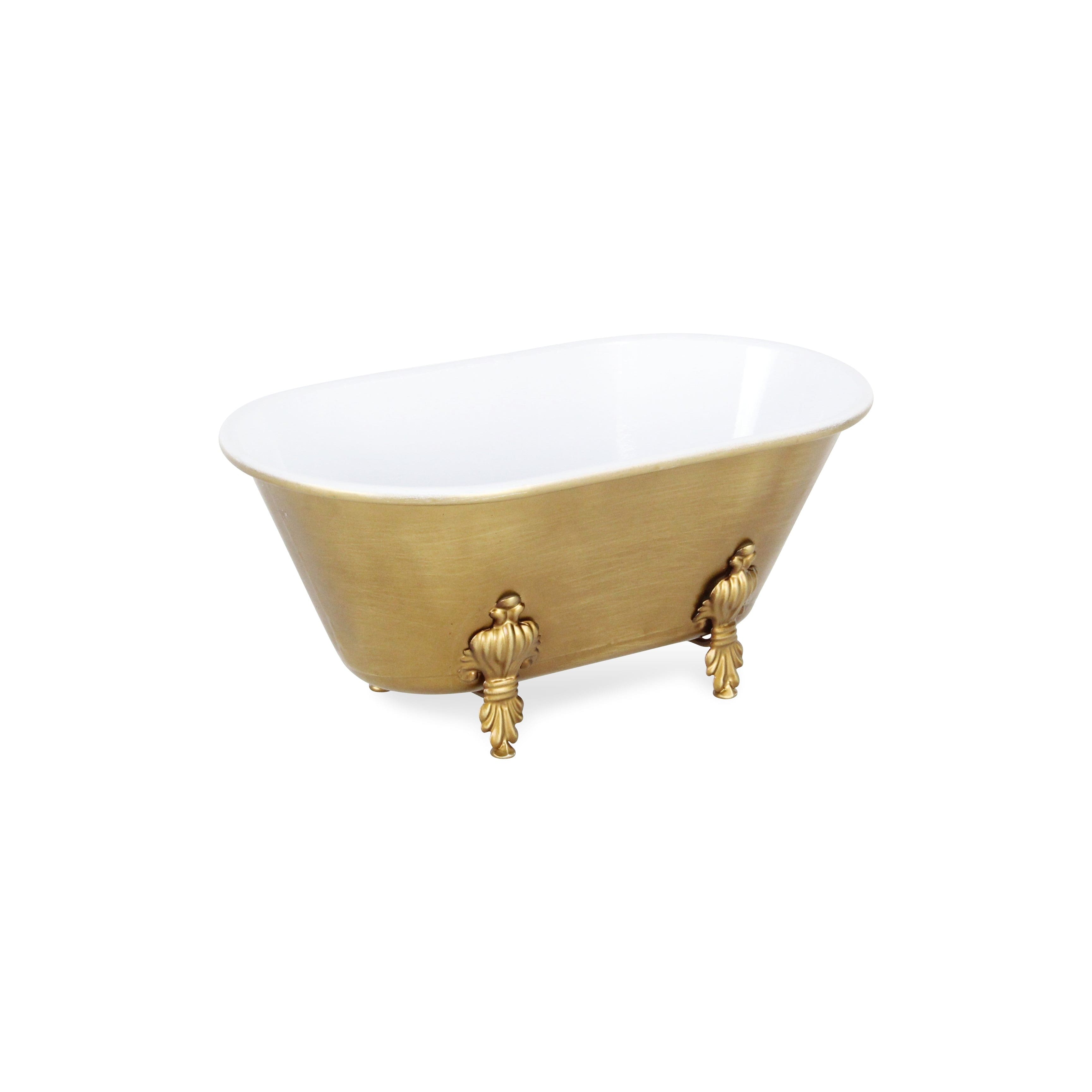 HomeRoots 12" Gold & White Metal Hand Painted Decorative Tub
