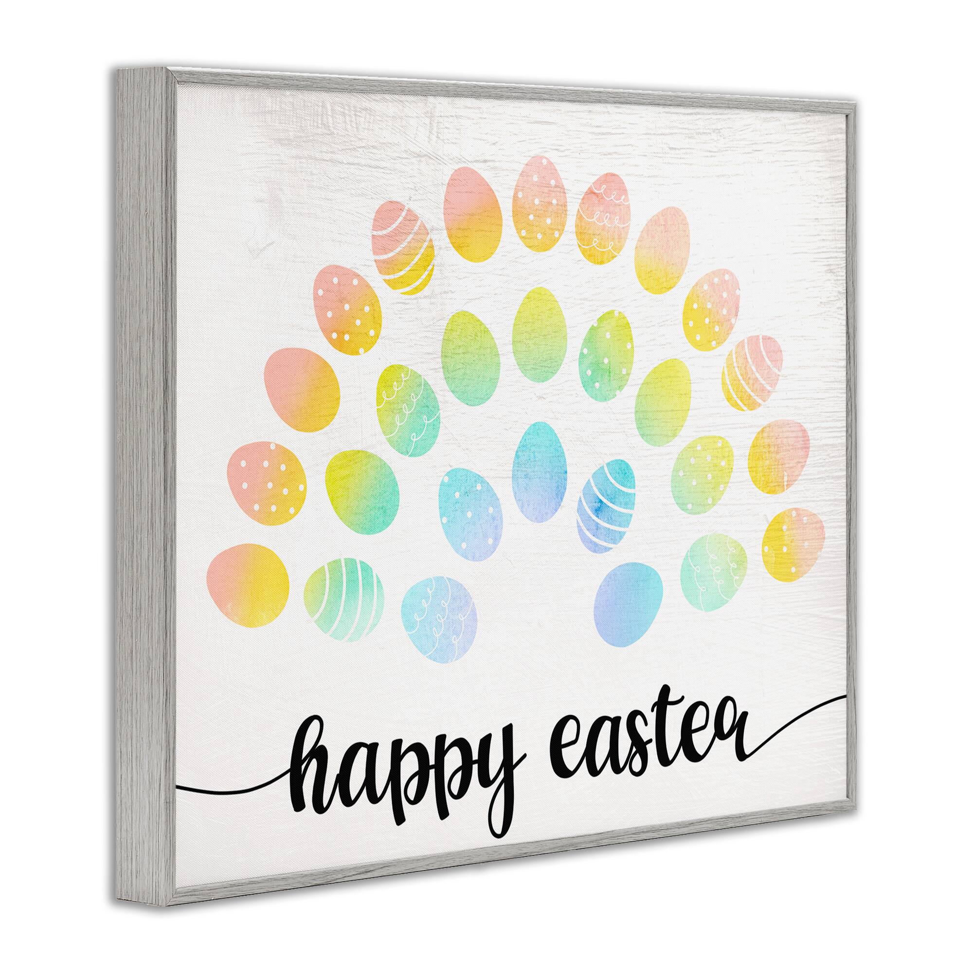 Stupell Industries Happy Easter Phrase Patterned Egg Rainbow Framed Giclee Art