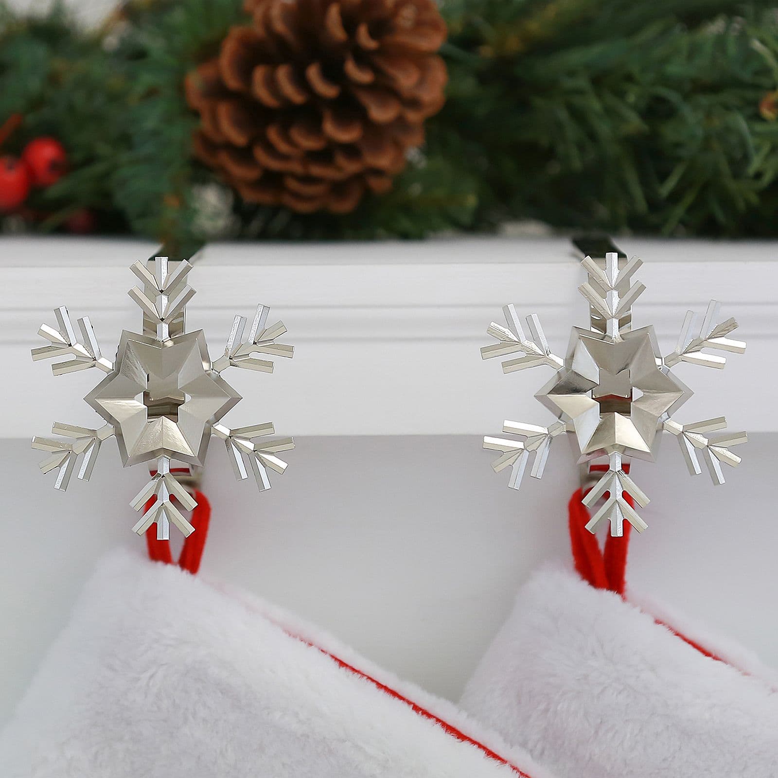 Original MantleClip® Silver Snowflake Icons Stocking Holders, 2ct.