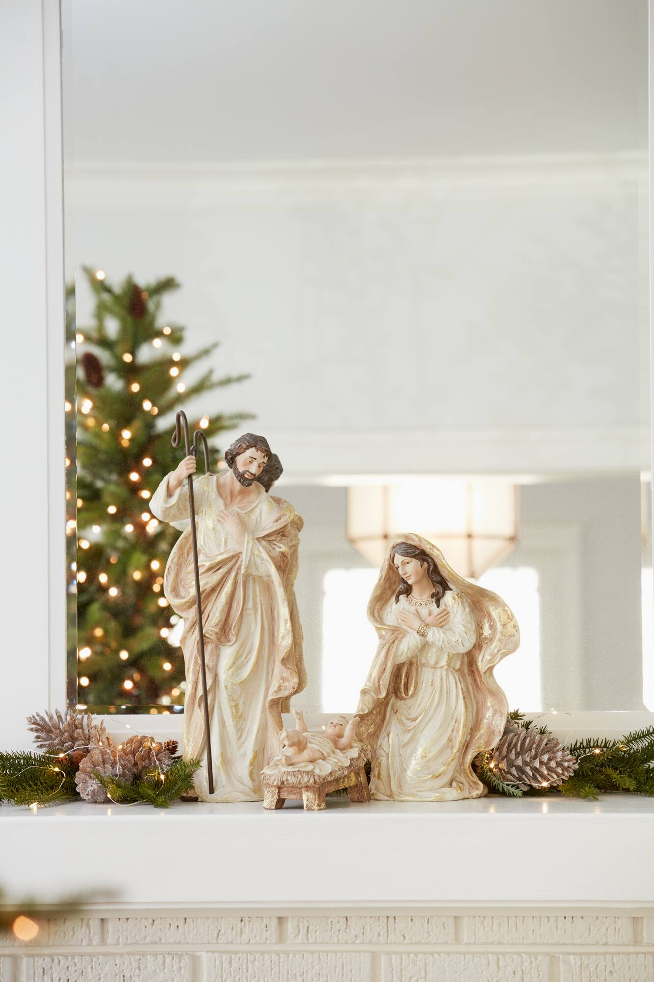 Melrose White & Gold Nativity Holy Family Figurines Set