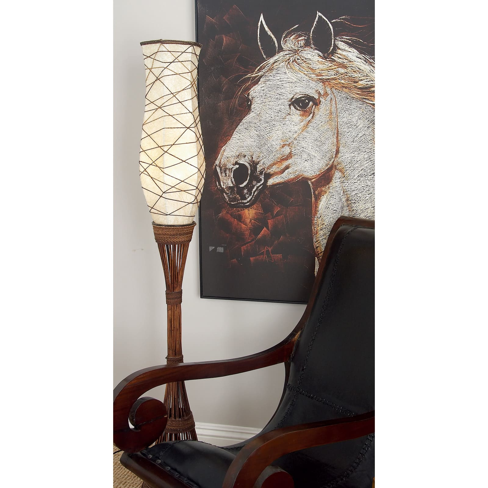 Brown Bamboo and Iron Traditional Floor Lamp, 59" x 10" x 10"