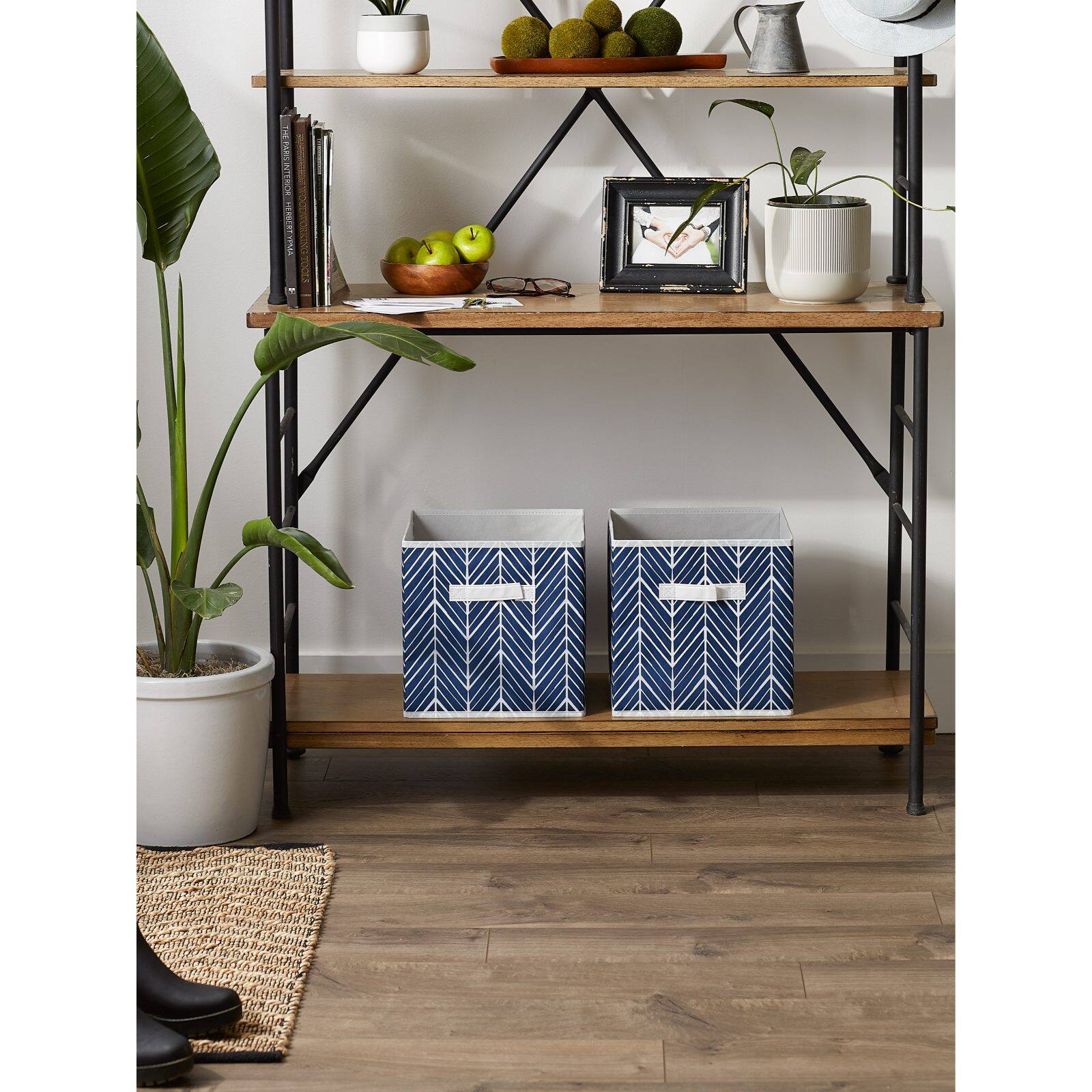 DII® 11" Nautical Blue Herringbone Storage Cube, 2ct.