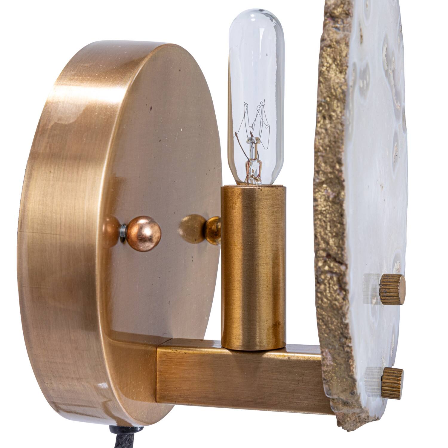 Hello Honey® 6" Natural & Brass Finish Agate & Metal Wall Lamp