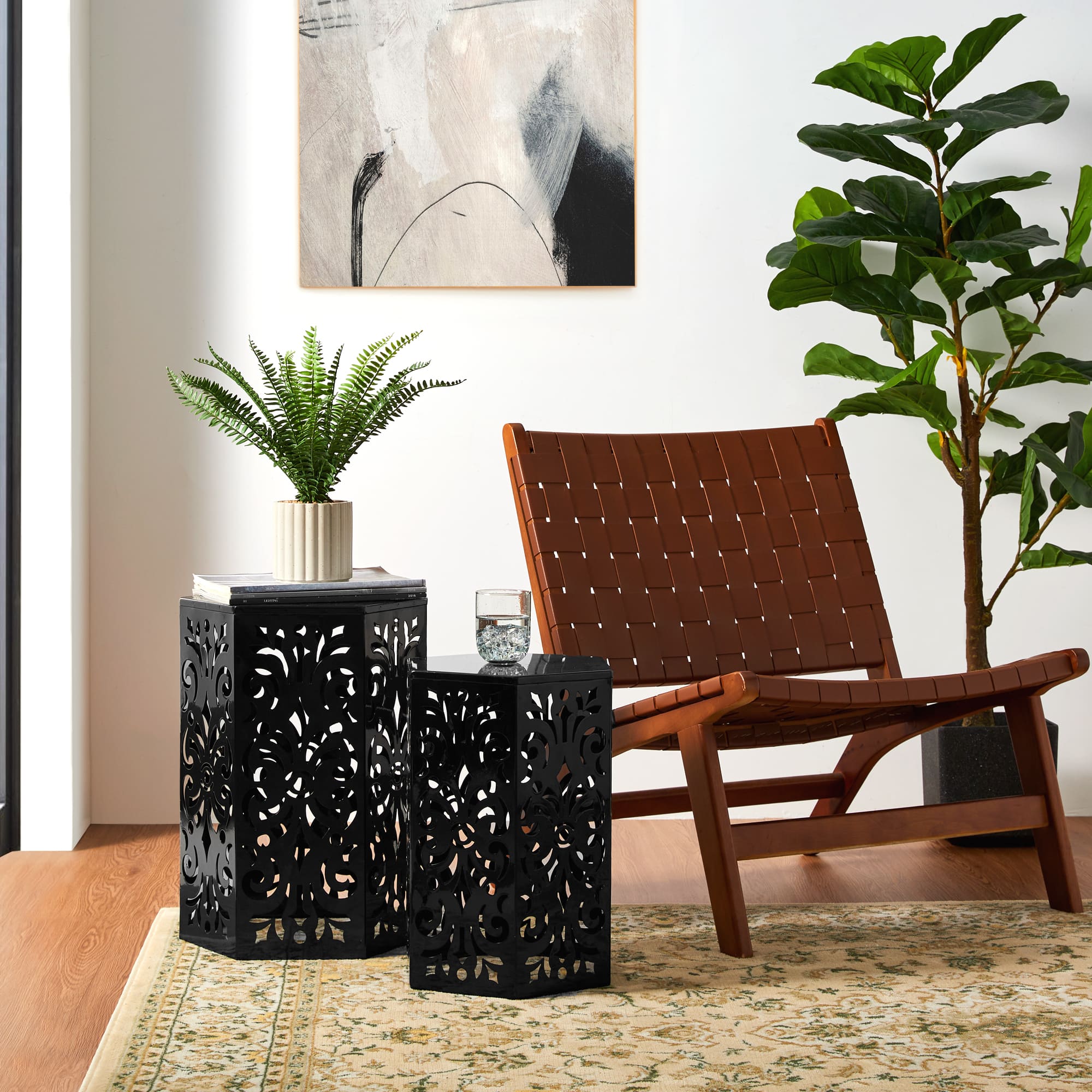 Glitzhome® Floral Motif Hexagonal Garden Stool Set