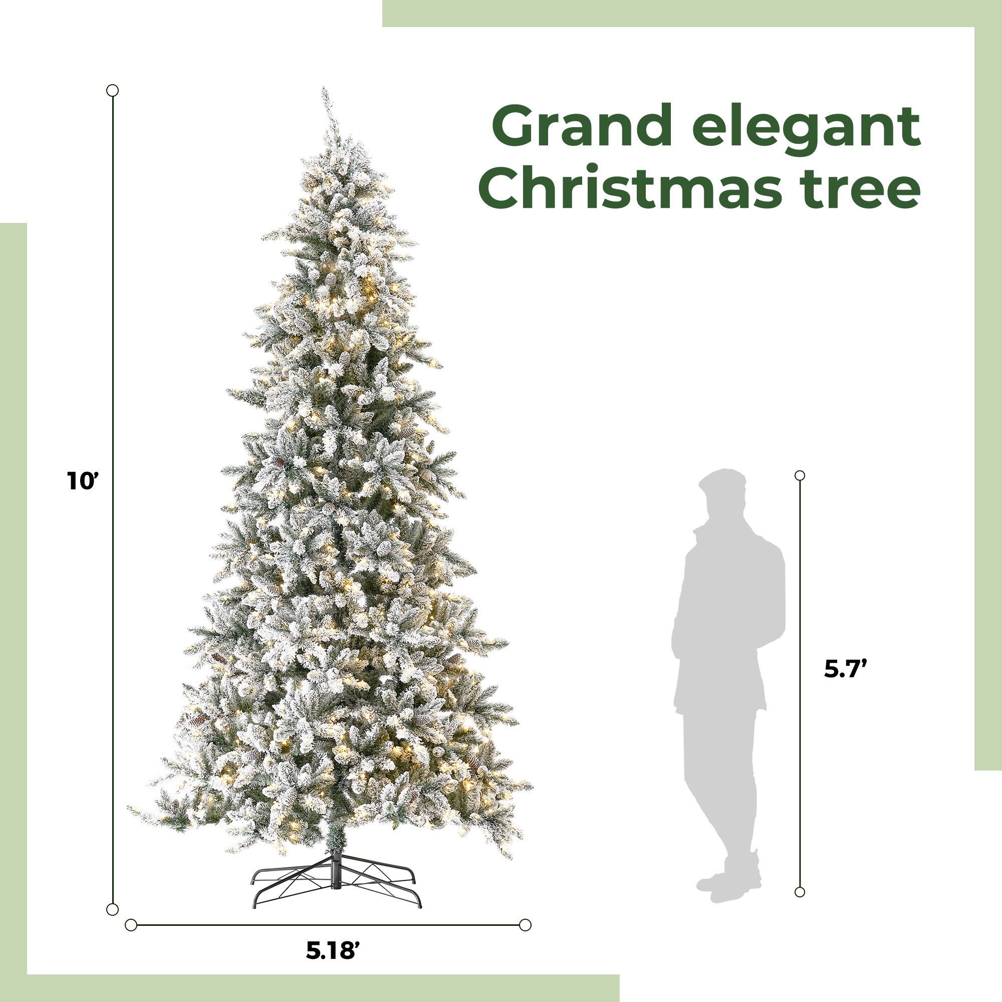 11ft. Pre-Lit Flocked Livingston Fir Artificial Christmas Tree with Pine Cones, Clear LED Lights