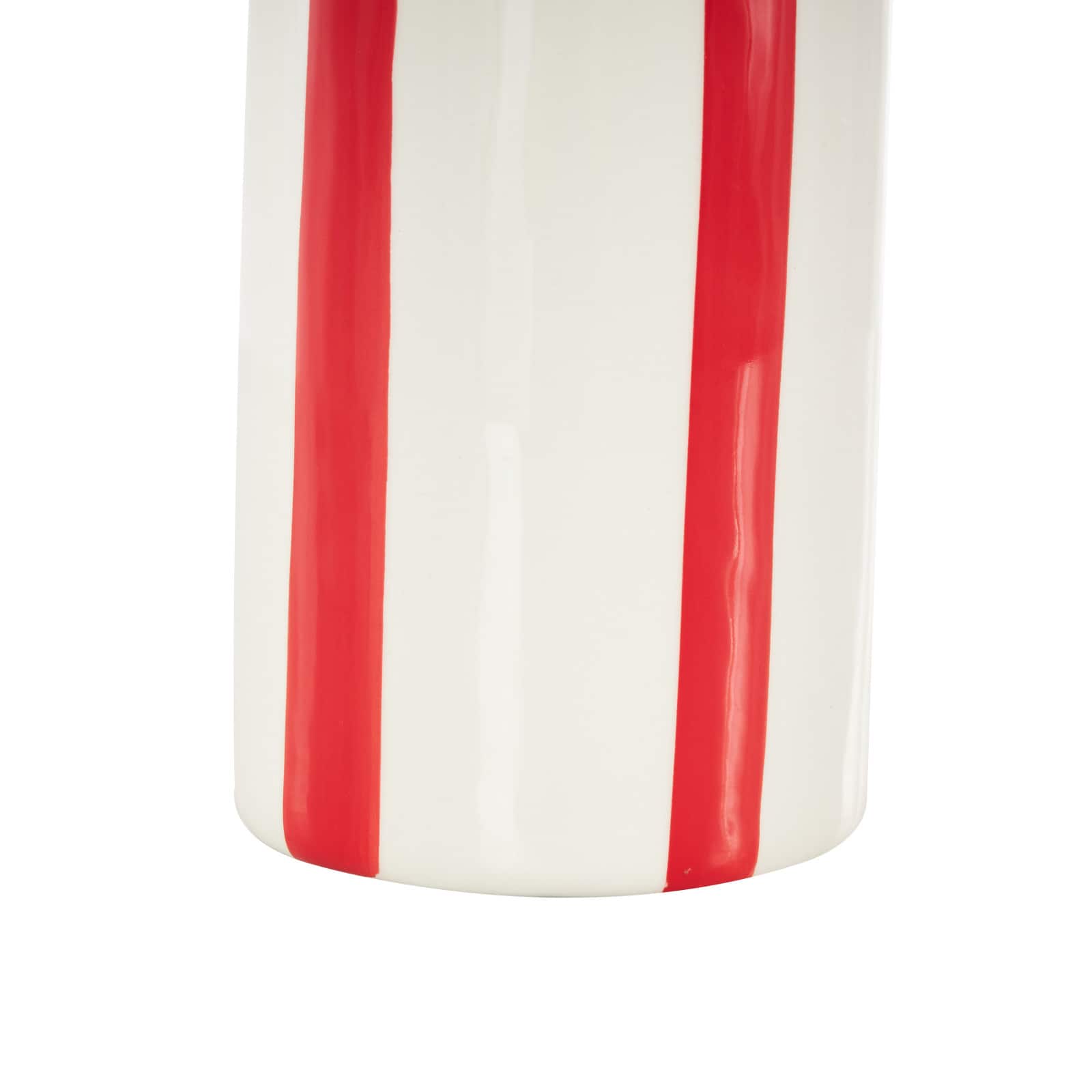 12" White & Red Stripes Round Decorative Ceramic Vase