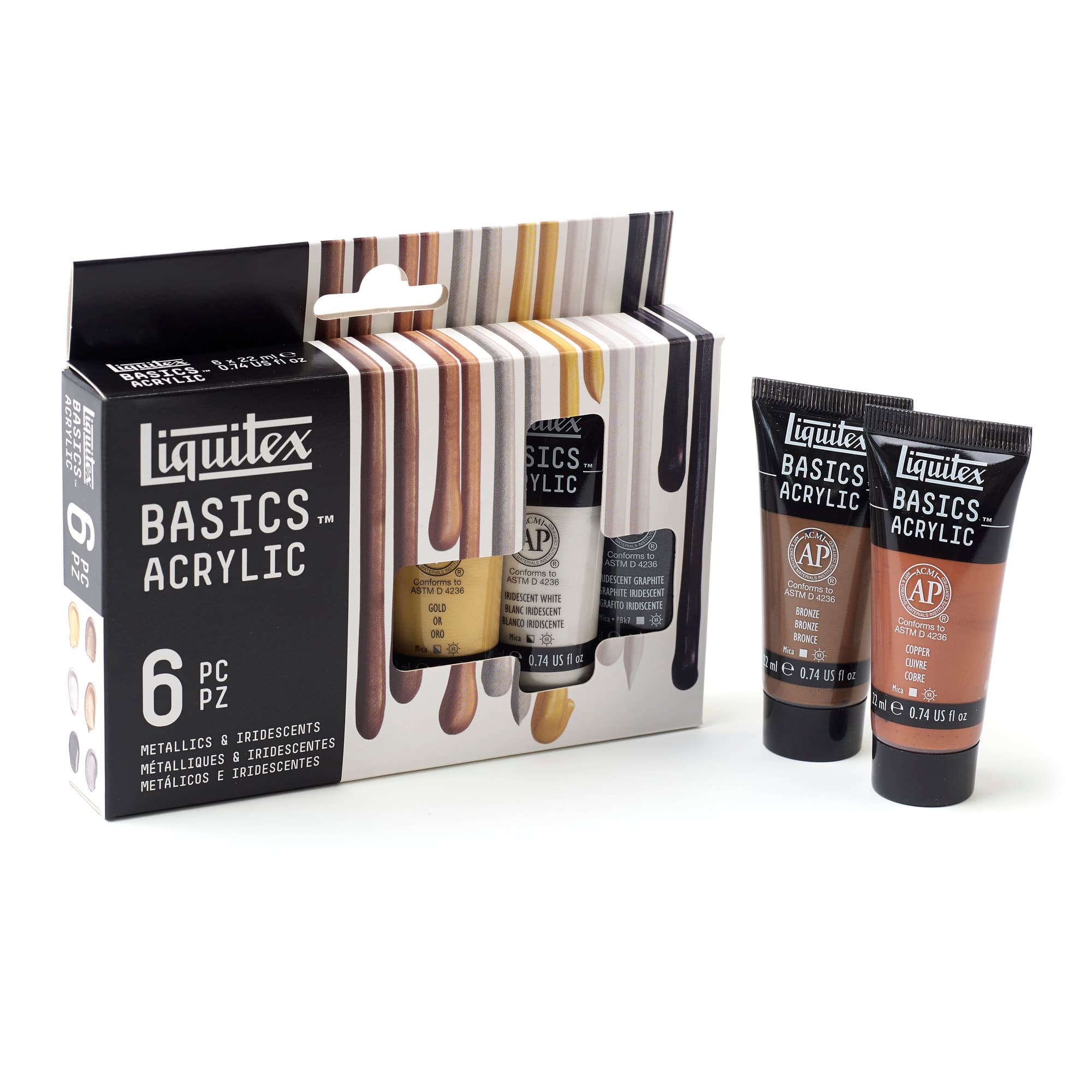 Liquitex® BASICS® Acrylic 6 Colour Metallic & Iridescent Paint Set
