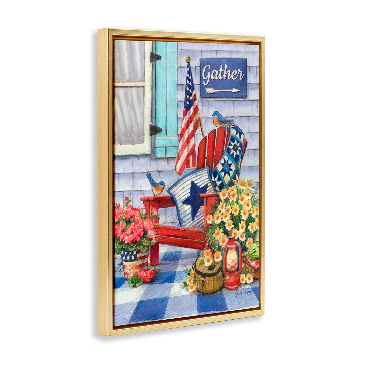 Stupell Industries Patriotic Porch View Floater Framed Art