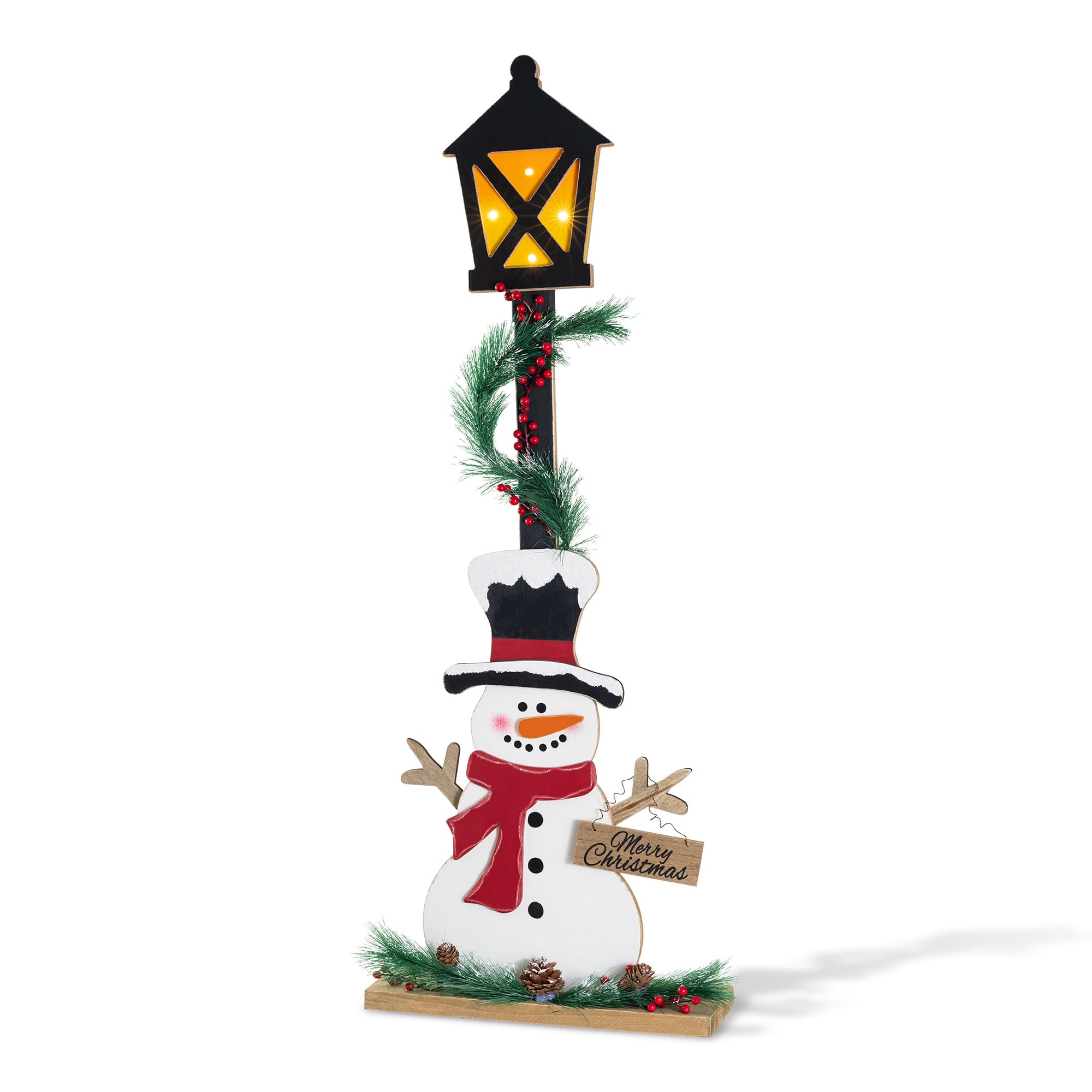 Glitzhome® 36.75" Lighted Christmas Wood Snowman with Lamp Porch Decor With Timer