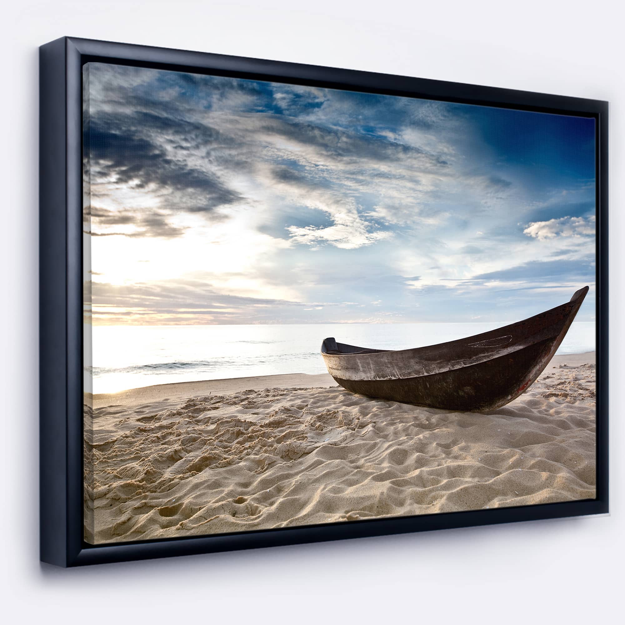 Designart - Old Fisherman Boat - Seashore Photography Framed Canvas Art Print