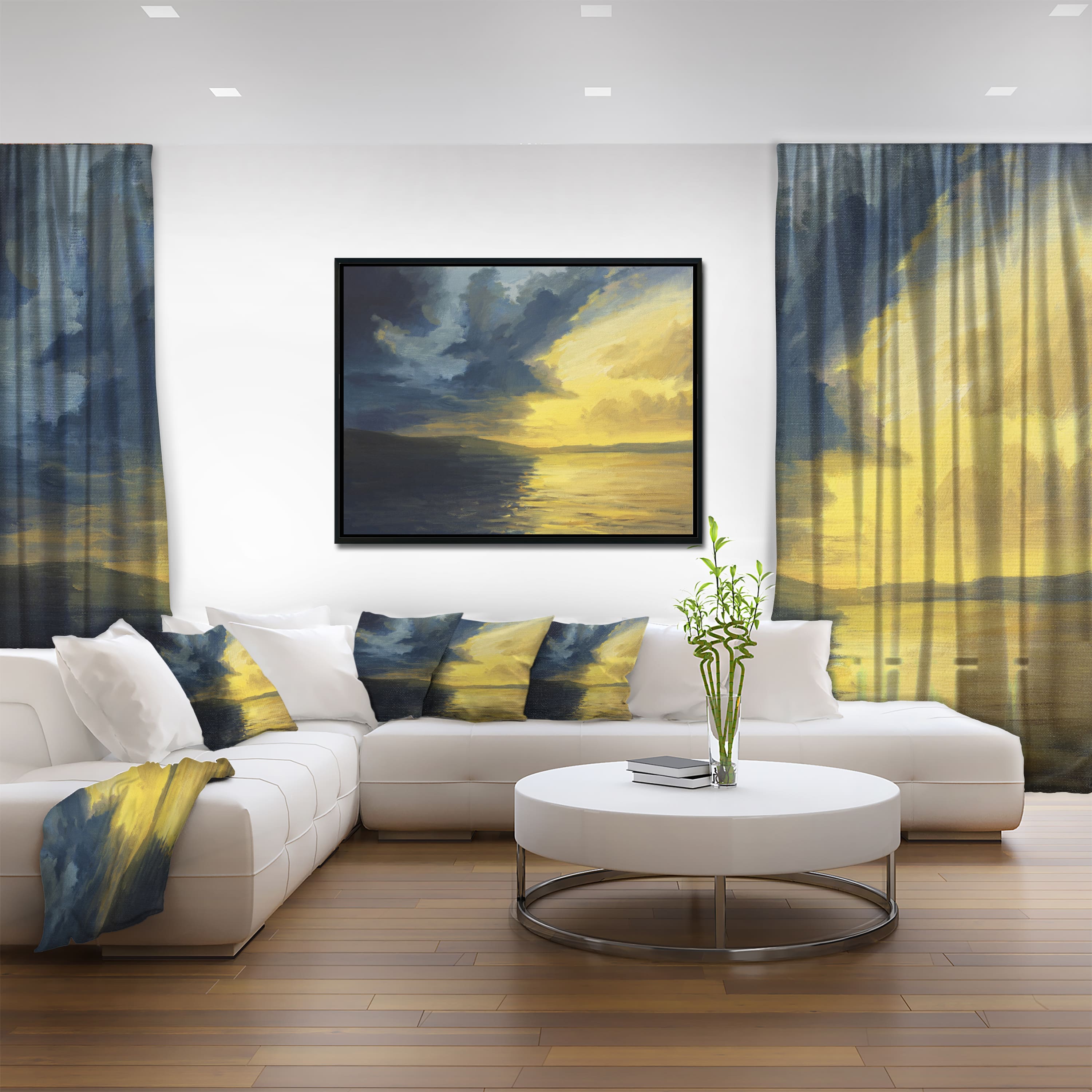 Designart - Sunset of Light and Shadows - Landscape Painting Canvas Print in Black Frame