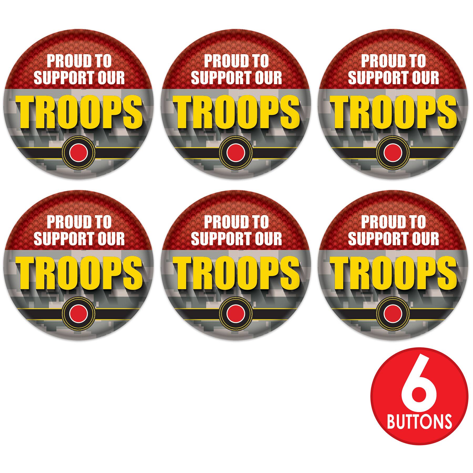 Beistle 2" Red Camouflage Proud To Support Our Troops Buttons, 6ct.