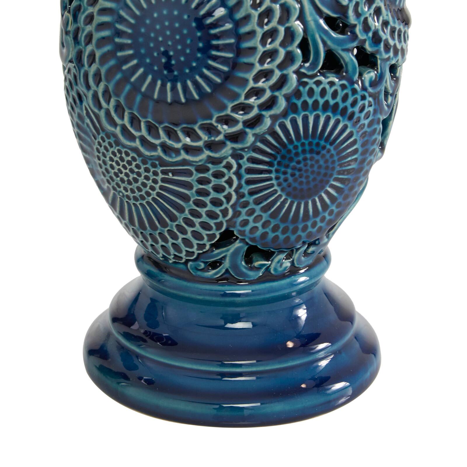Blue Ceramic Eclectic Candle Holder Set