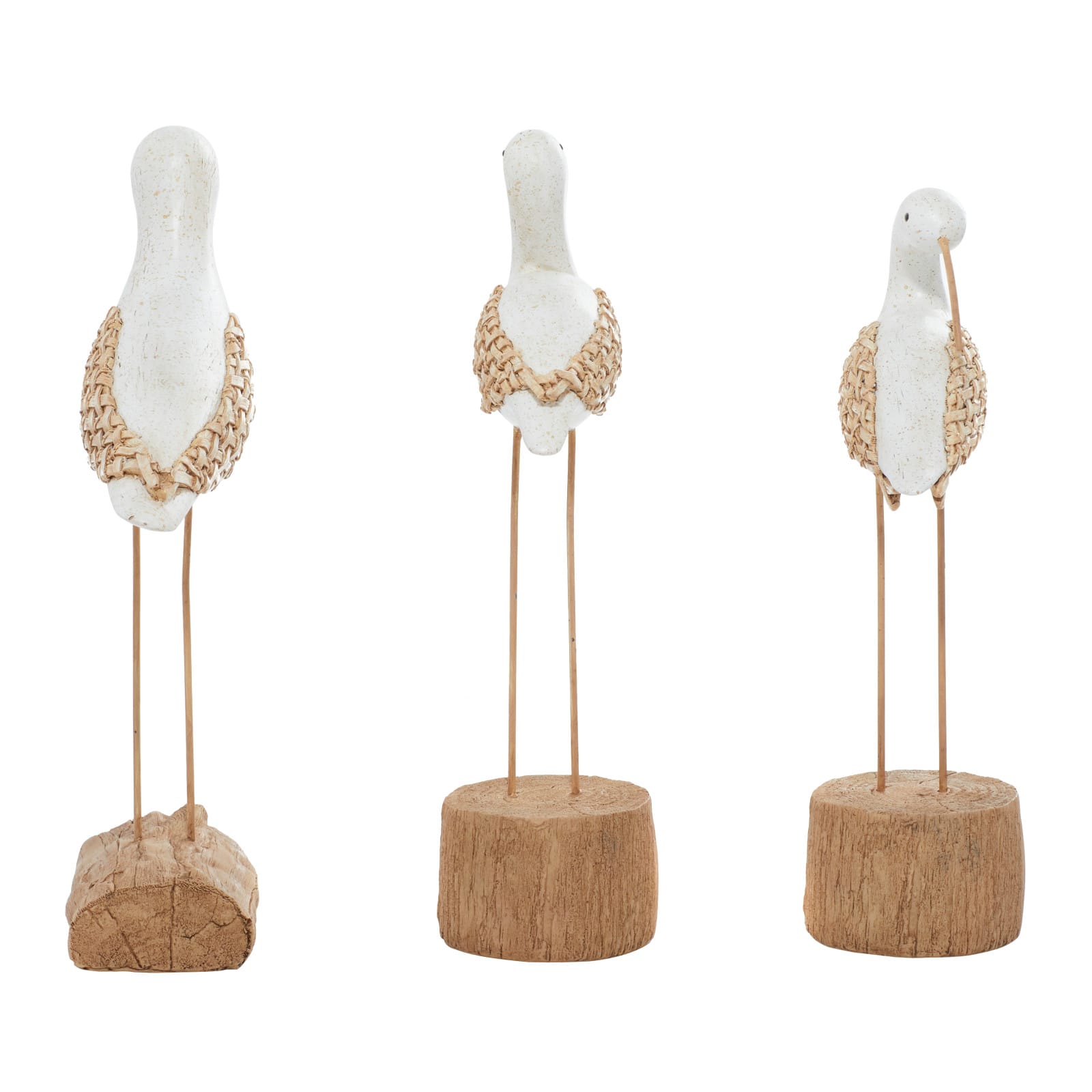 Set of 3 White Polystone Contemporary Sculpture, 15", 15", 14"