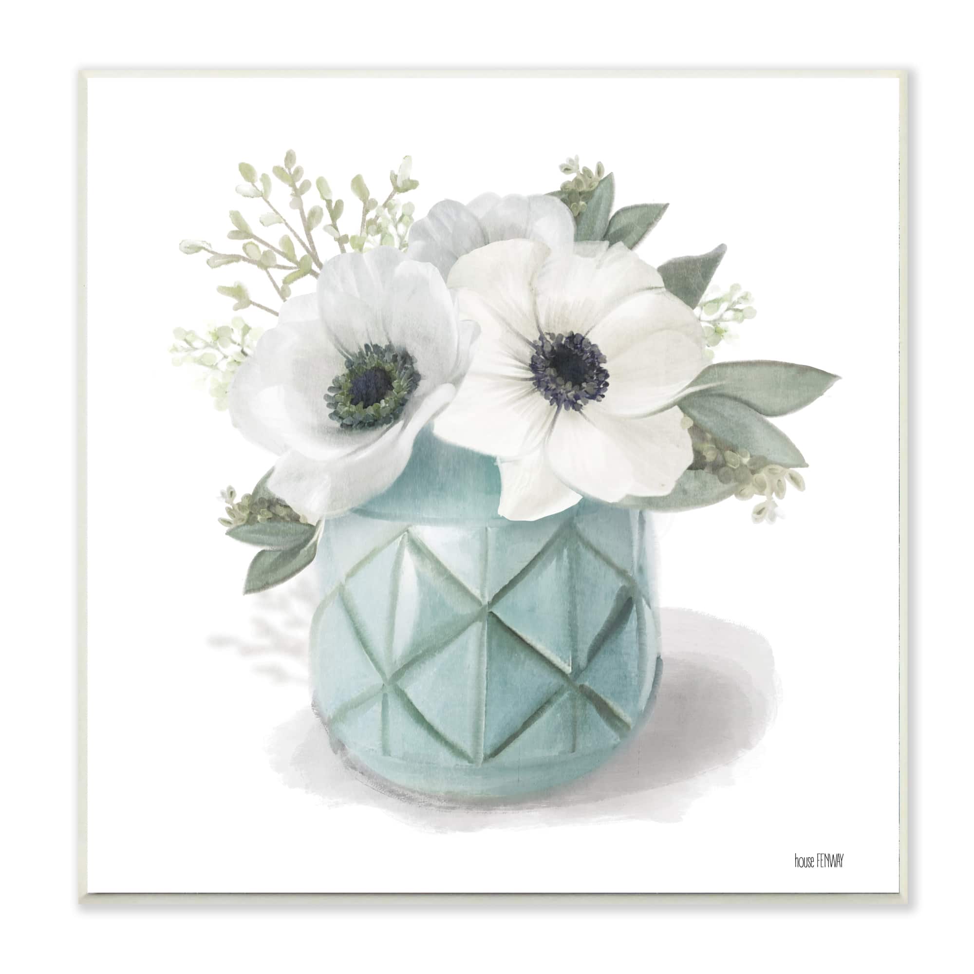 Stupell Industries Soft White Flowers in Turquoise Planter Wall Plaque