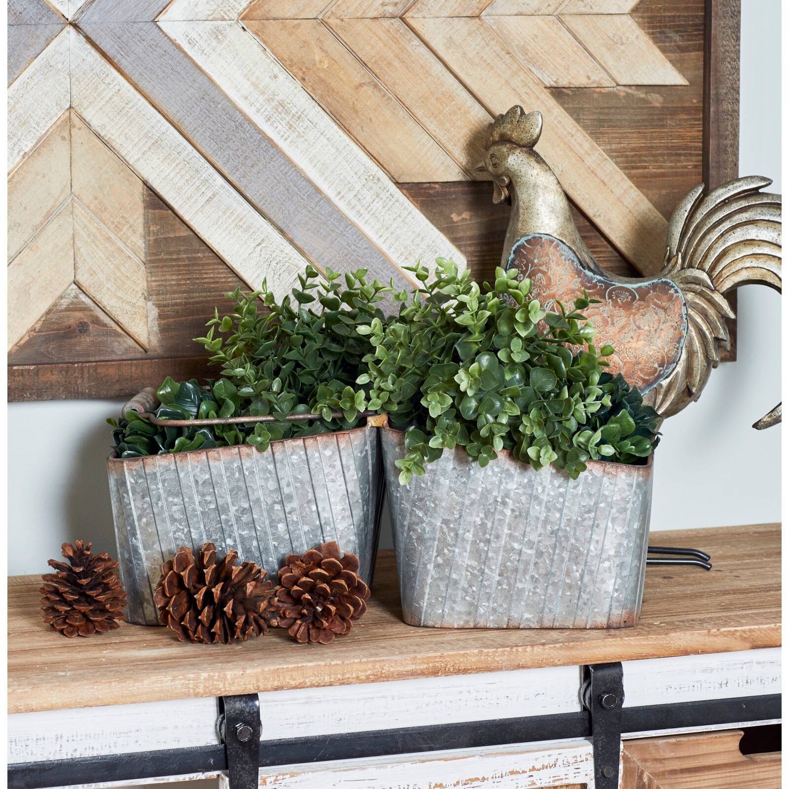 16" Silver Metal Farmhouse 2-Pot Planter