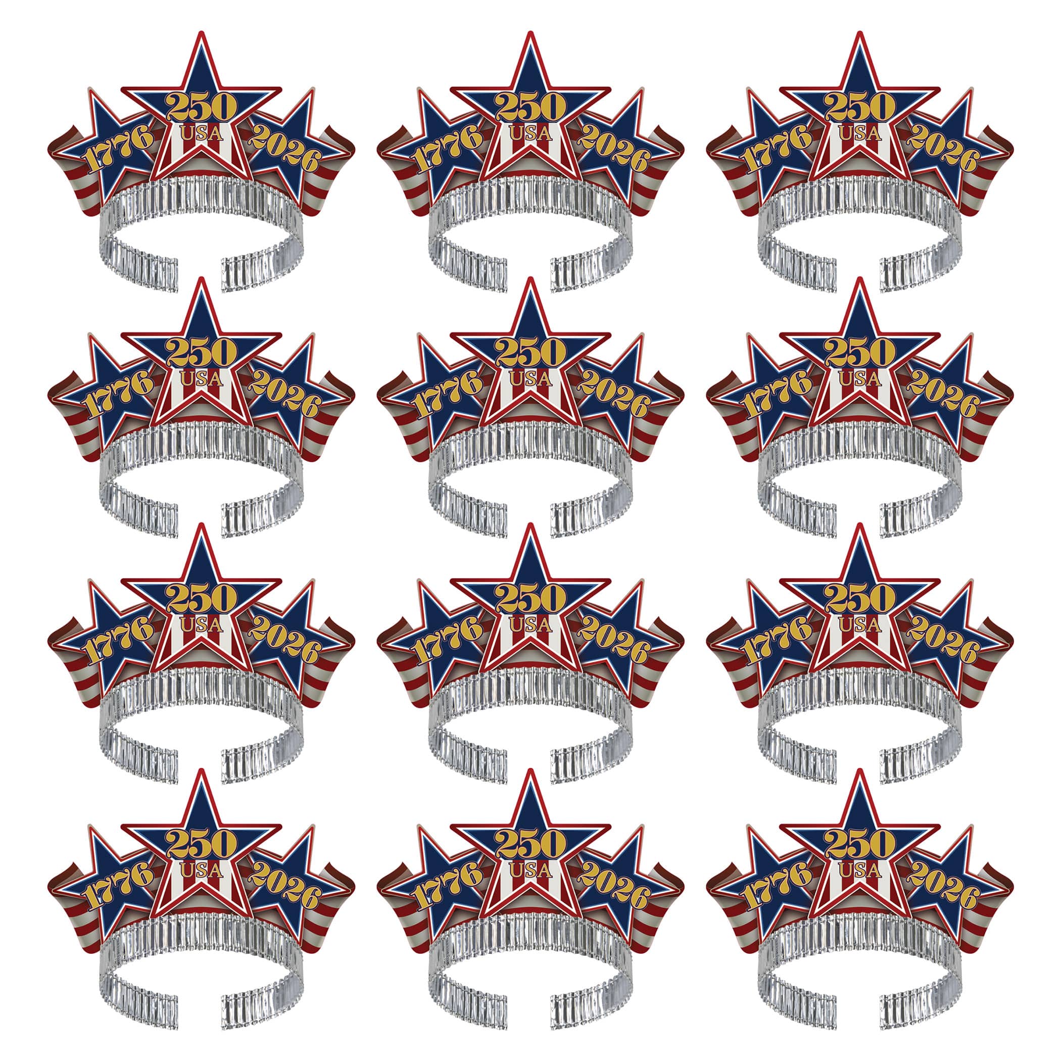 Beistle Semiquincentennial Tiaras, 3 Packs of 4