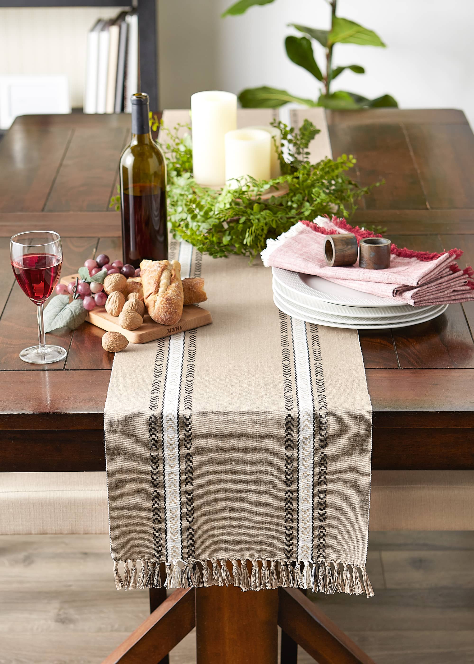 DII® 72" Dobby Striped Fringe Ribbed Table Runner