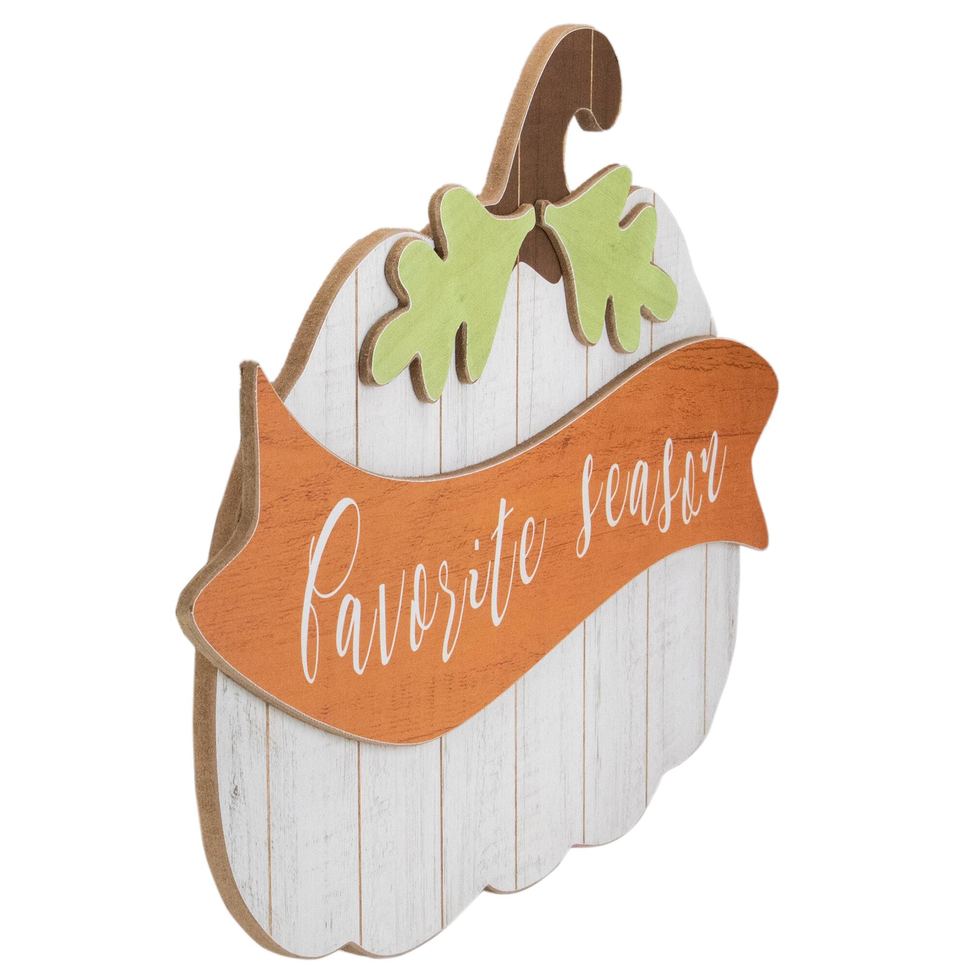 19.5" White Wooden Pumpkin Favorite Season Hanging Wall Sign