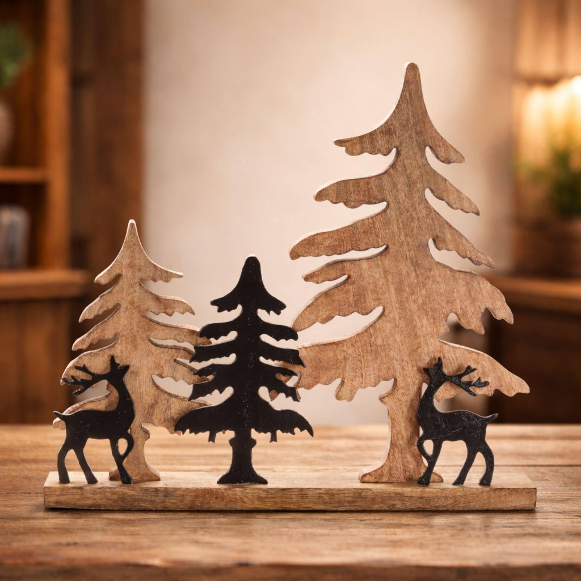 Melrose 20.25" Woodland Deer & Pine Tree Silhouette Décor