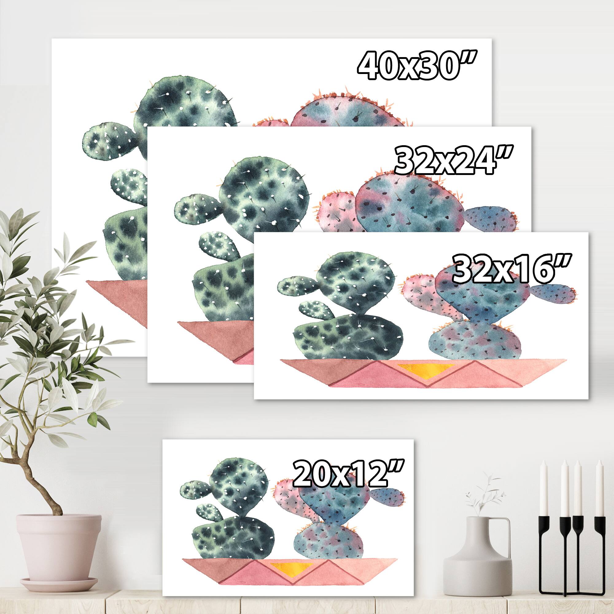 Designart - Cactus Duo In Pink Geometric Pots