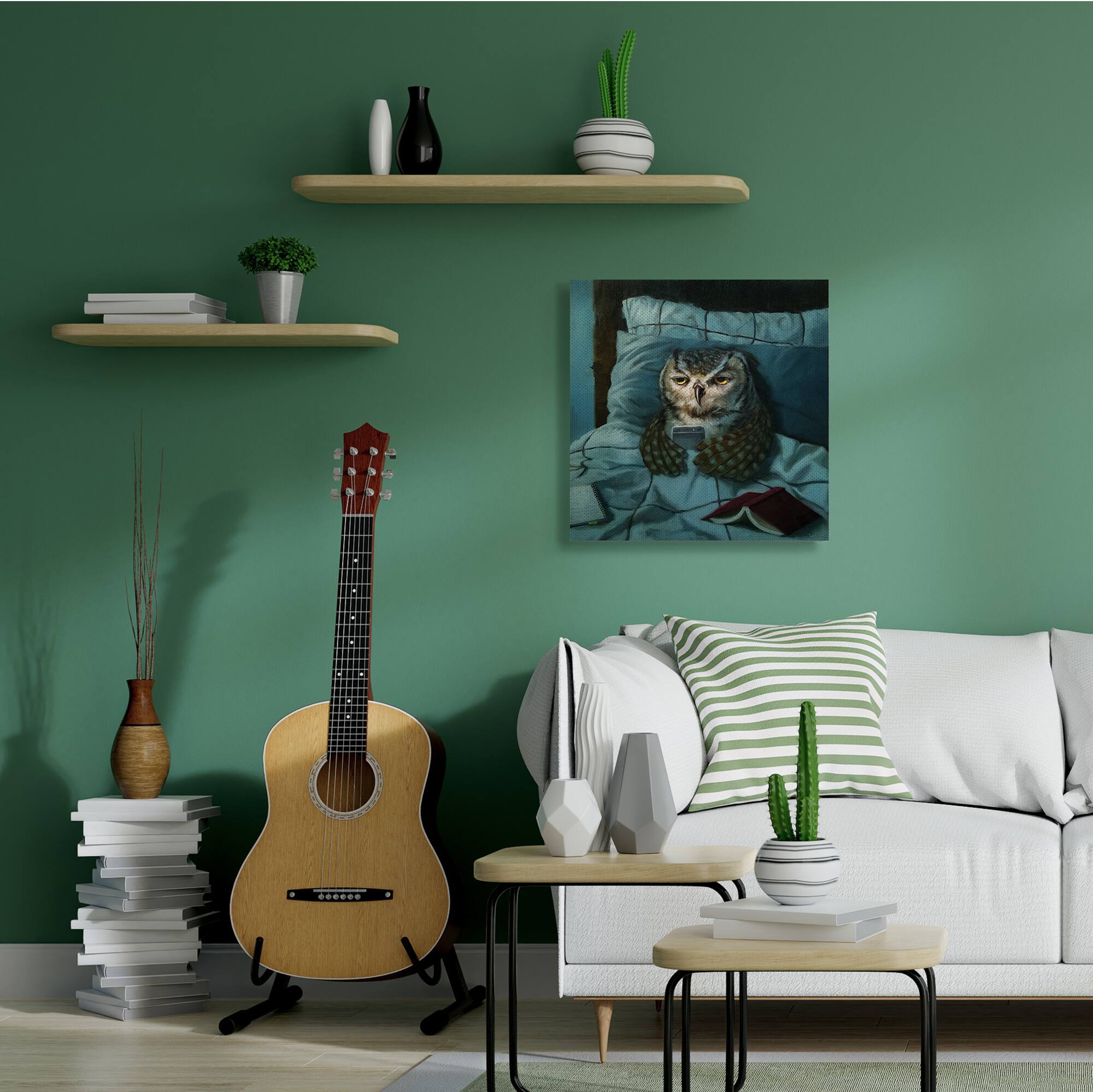 Stupell Industries Night Owl on Phone in Bed Funny Animal Canvas Wall Art