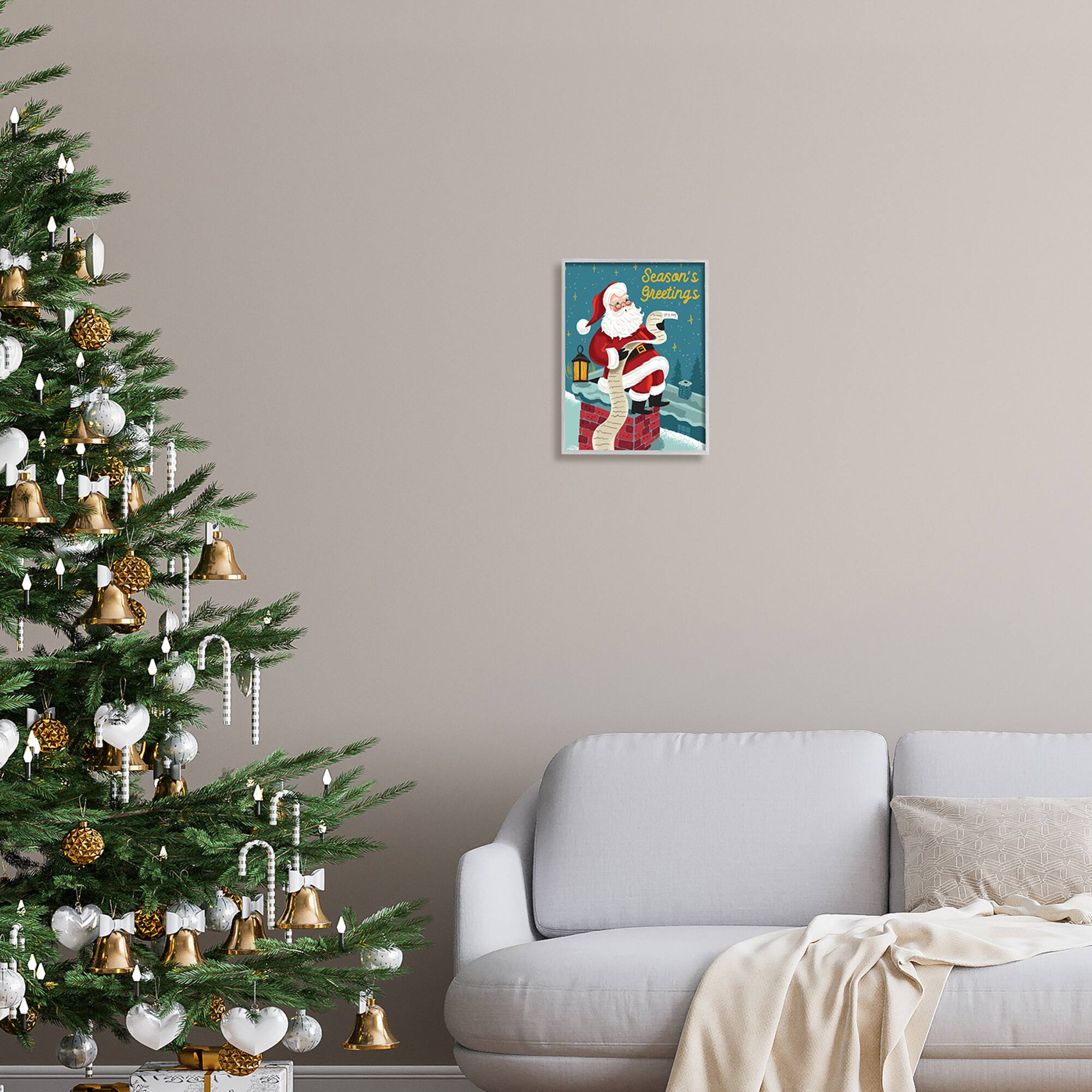 Stupell Industries Season's Greetings Santa's List Chimney Framed Giclee Art